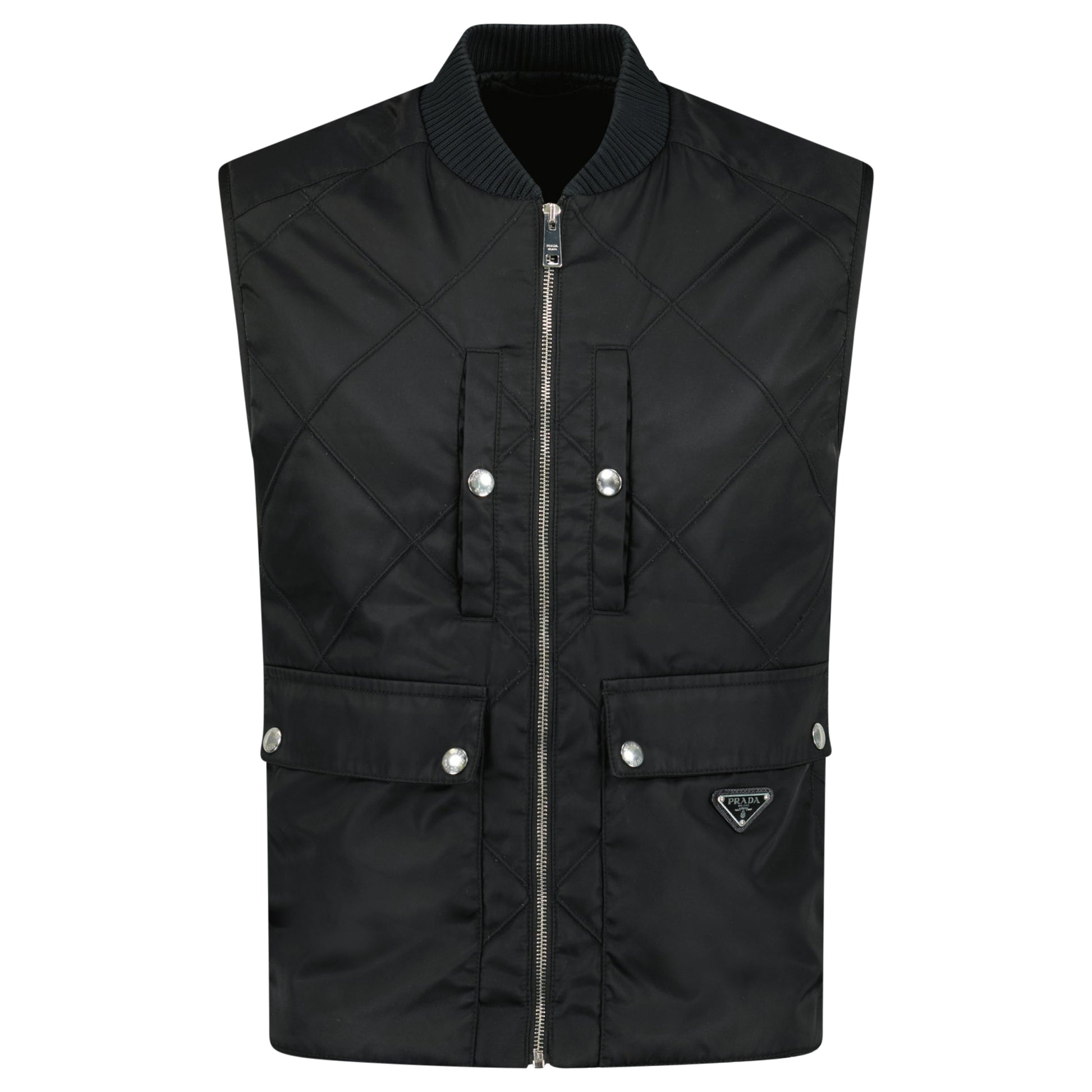 PRADA BLACK TRIANGLE LOGO UTILITY GILET - XL (Fits M/L) - Affluent ArchivesUsed HIGH END DESIGNER CLOTHING