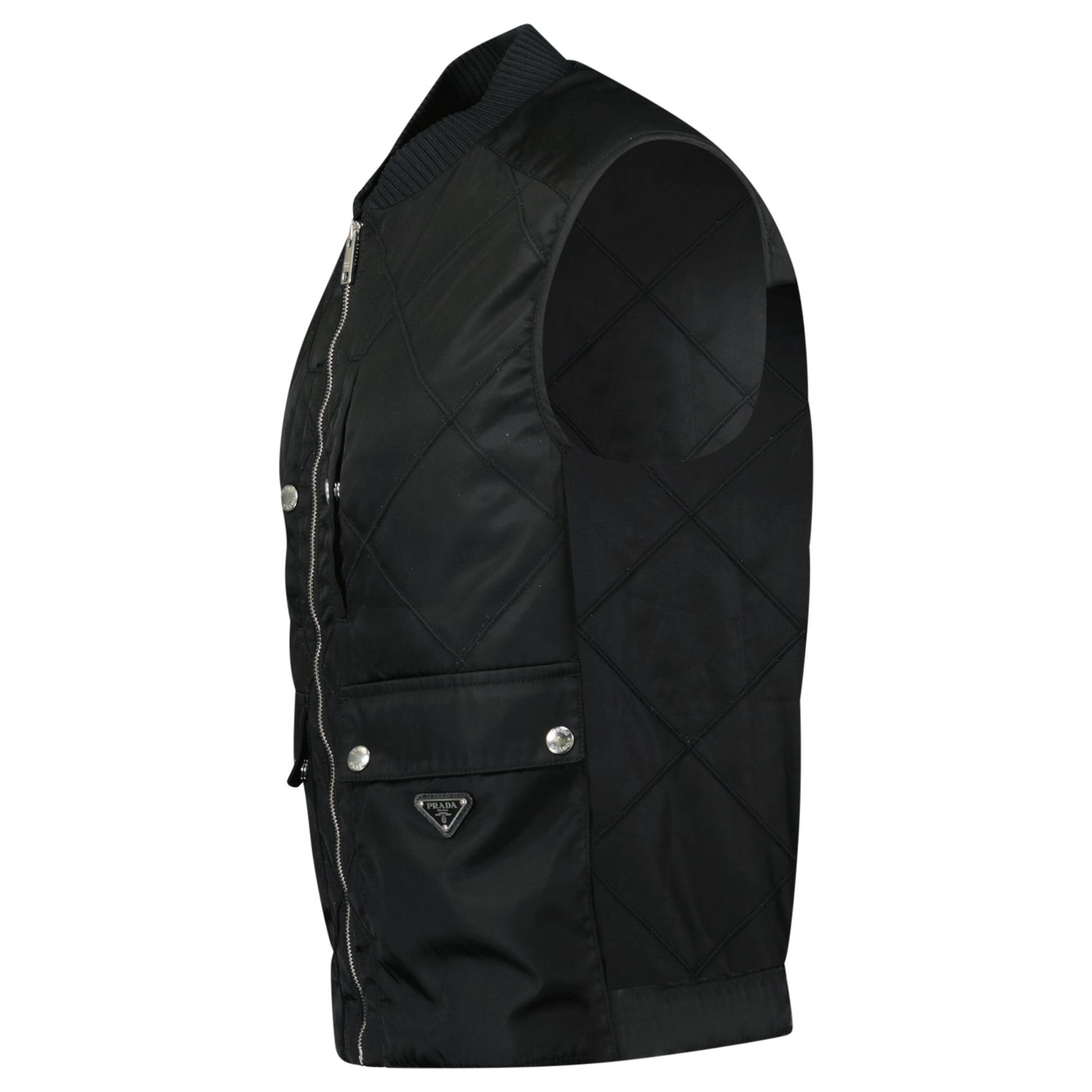 PRADA BLACK TRIANGLE LOGO UTILITY GILET - XL (Fits M/L) - Affluent ArchivesUsed HIGH END DESIGNER CLOTHING