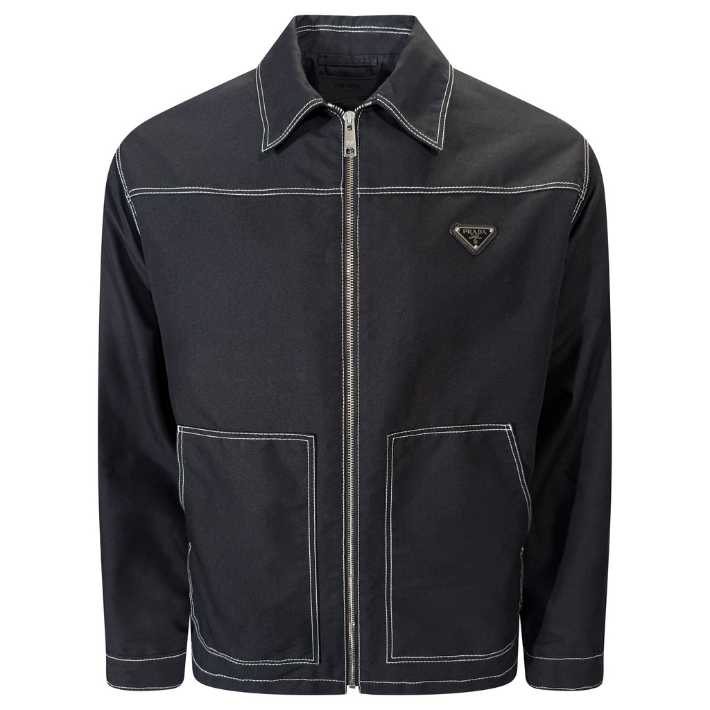 PRADA BLACK / WHITE STITCHED RE NYLON JACKET - MEDIUM (Fits Large) | PRE OWNED - Affluent ArchivesUsed HIGH END DESIGNER CLOTHING