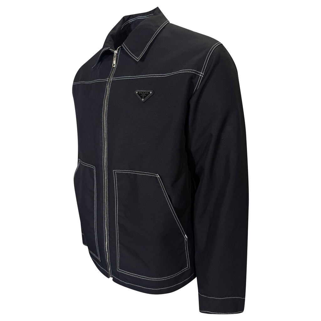 PRADA BLACK / WHITE STITCHED RE NYLON JACKET - MEDIUM (Fits Large) | PRE OWNED - Affluent ArchivesUsed HIGH END DESIGNER CLOTHING