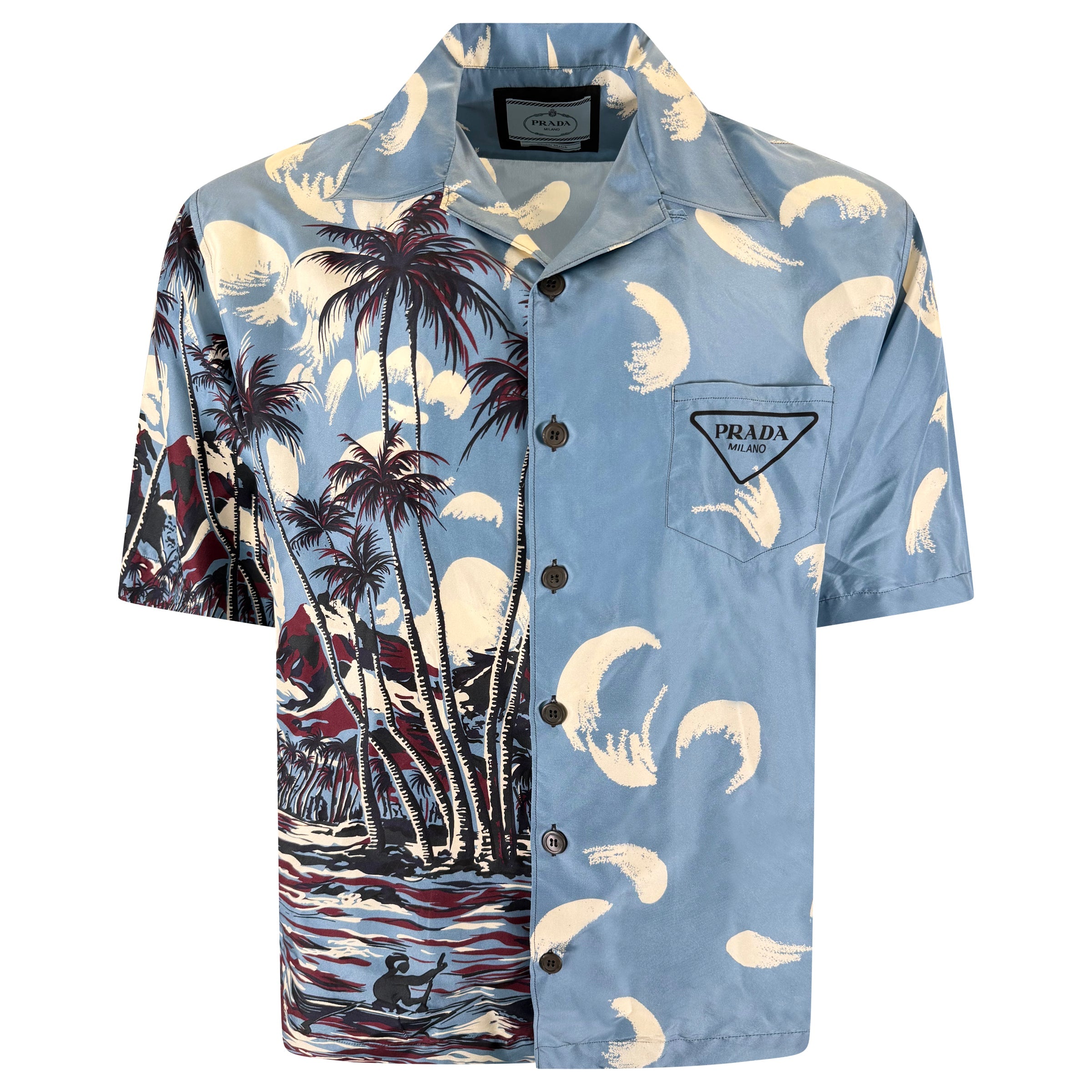 PRADA BLUE SILK SHIRT - LARGE | PRE OWNED - Affluent ArchivesUsed HIGH END DESIGNER CLOTHING