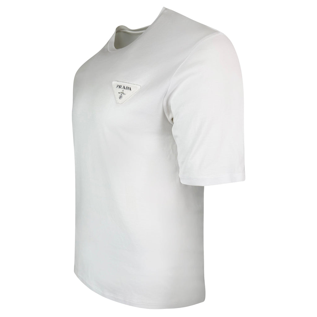PRADA FUR TRIANGLE BADGE T SHIRT WHITE - LARGE (Fits Medium) - Affluent ArchivesUsed HIGH END DESIGNER CLOTHING