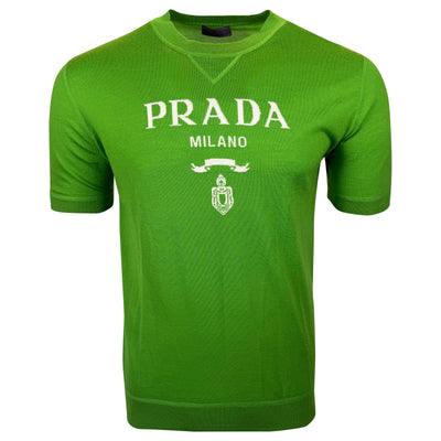 PRADA GREEN KNITTED LOGO T SHIRT - LARGE (50) | PRE OWNED - Affluent ArchivesUsed HIGH END DESIGNER CLOTHING
