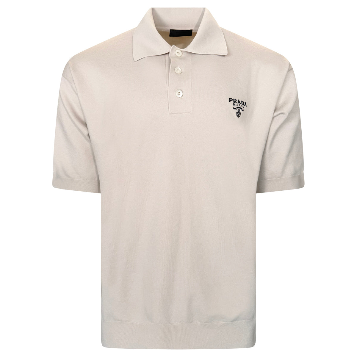 PRADA KNITTED VIRGIN WOOL BEIGE POLO - LARGE (Fits XL - XXL) | PRE OWNED - Affluent ArchivesUsed HIGH END DESIGNER CLOTHING
