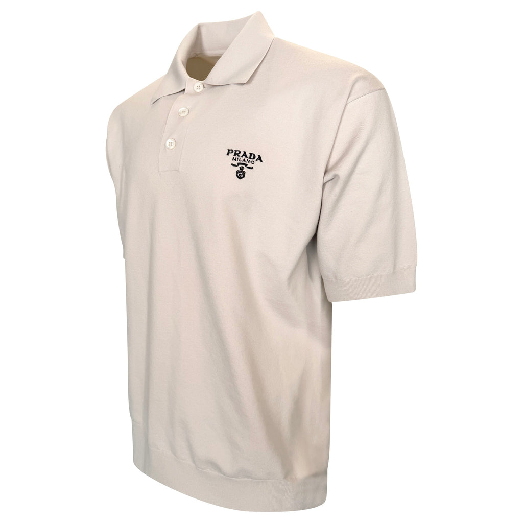 PRADA KNITTED VIRGIN WOOL BEIGE POLO - LARGE (Fits XL - XXL) | PRE OWNED - Affluent ArchivesUsed HIGH END DESIGNER CLOTHING