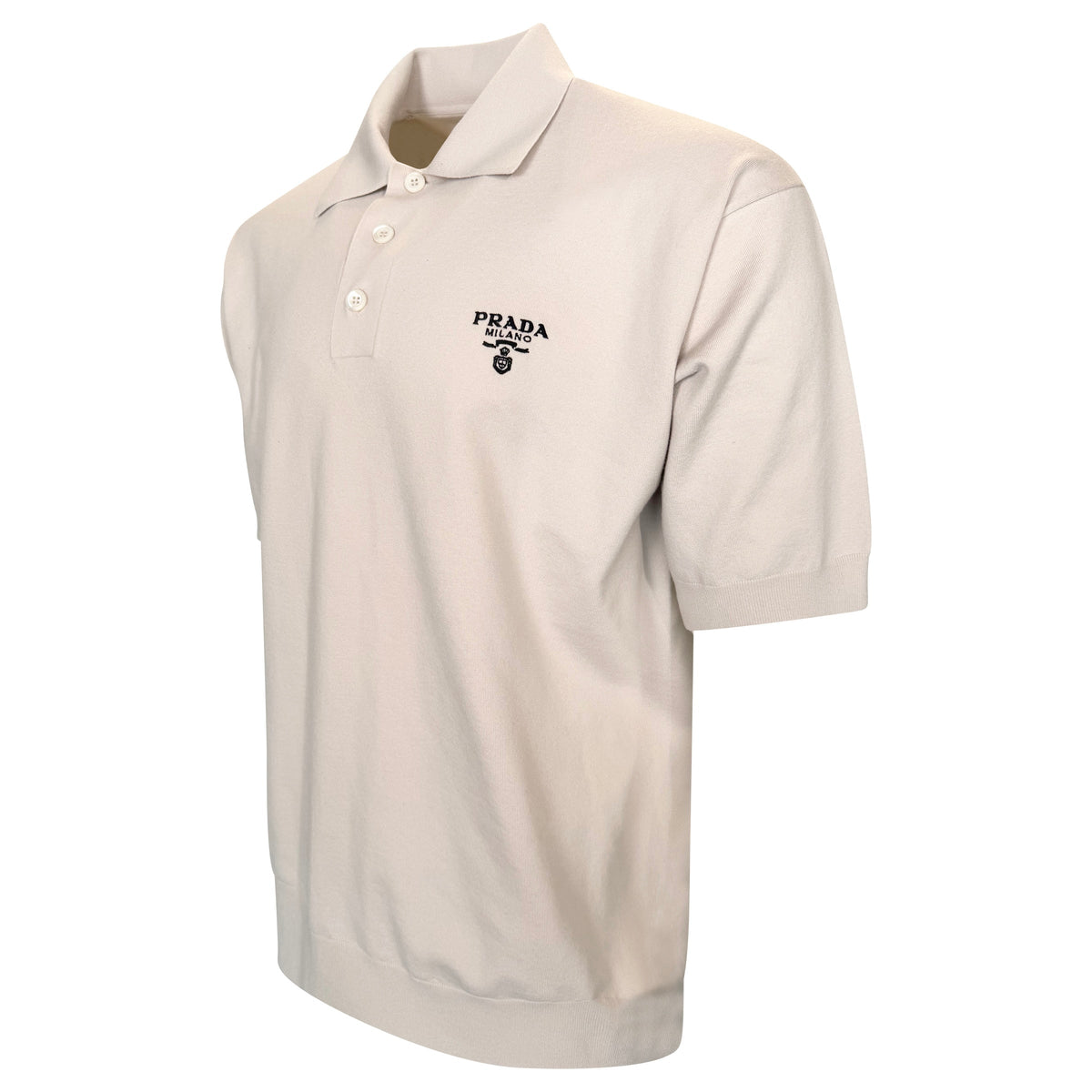 PRADA KNITTED VIRGIN WOOL BEIGE POLO - LARGE (Fits XL - XXL) | PRE OWNED - Affluent ArchivesUsed HIGH END DESIGNER CLOTHING