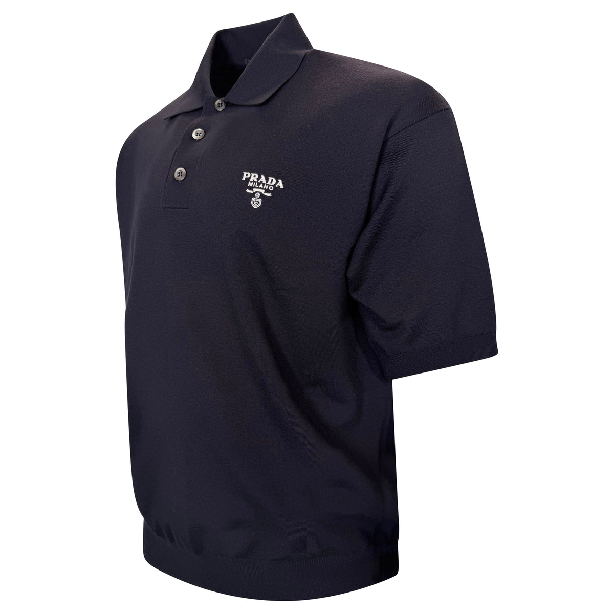 PRADA KNITTED VIRGIN WOOL NAVY POLO - LARGE (Fits XXL) | NEW - Affluent ArchivesUsed HIGH END DESIGNER CLOTHING
