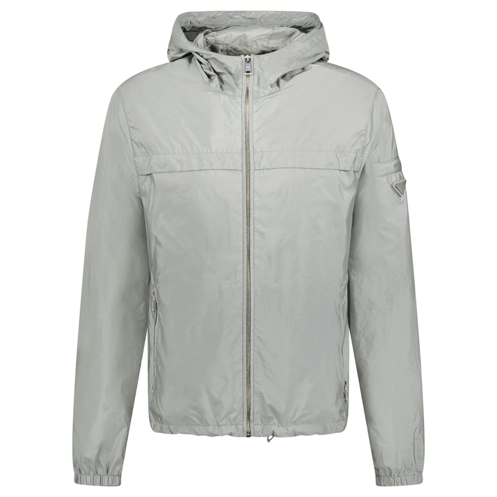PRADA LIGHT GREY TRIANGLE WINDBREAKER - XL (Fits M) - Affluent ArchivesUsed HIGH END DESIGNER CLOTHING