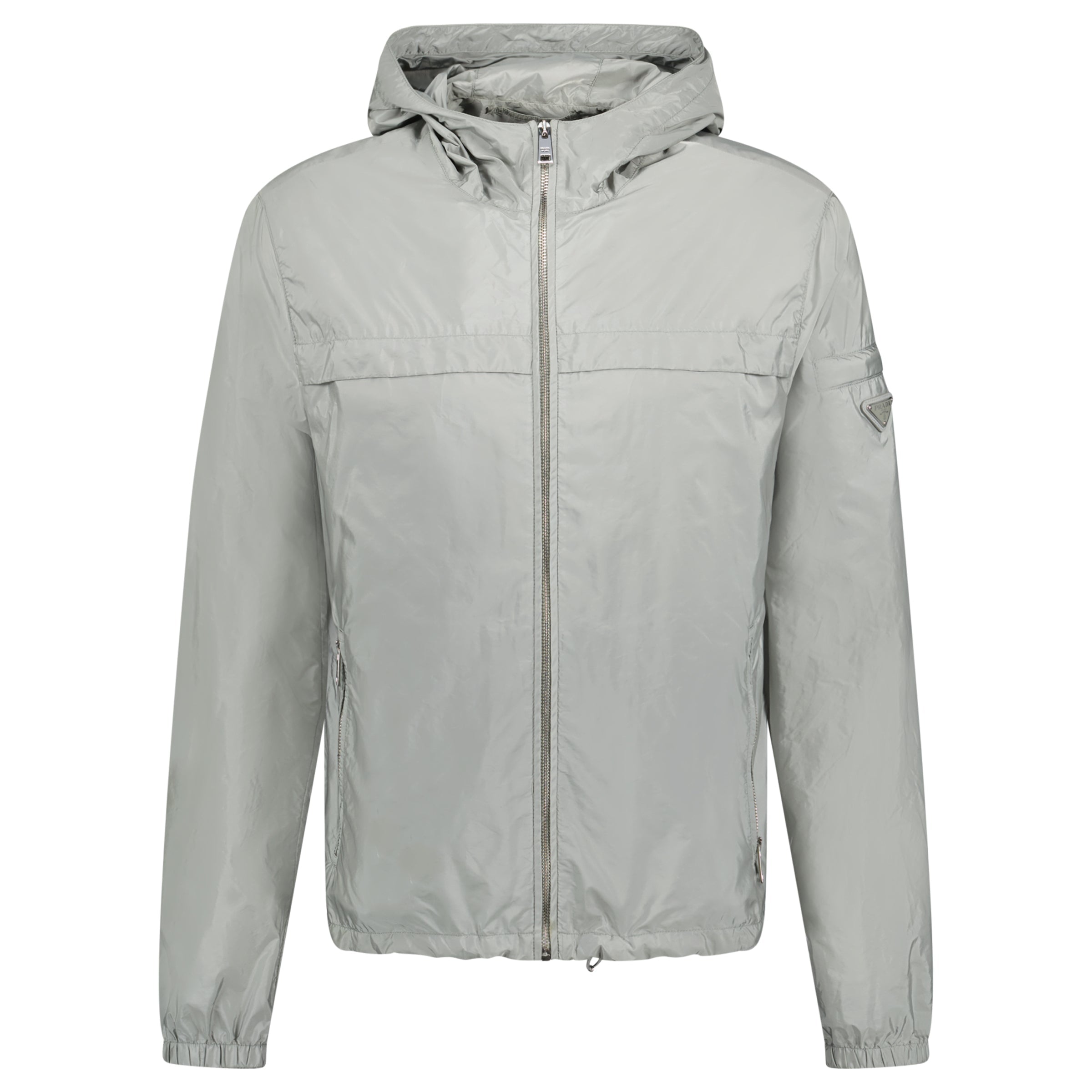 PRADA LIGHT GREY TRIANGLE WINDBREAKER - XL (Fits M) - Affluent ArchivesUsed HIGH END DESIGNER CLOTHING