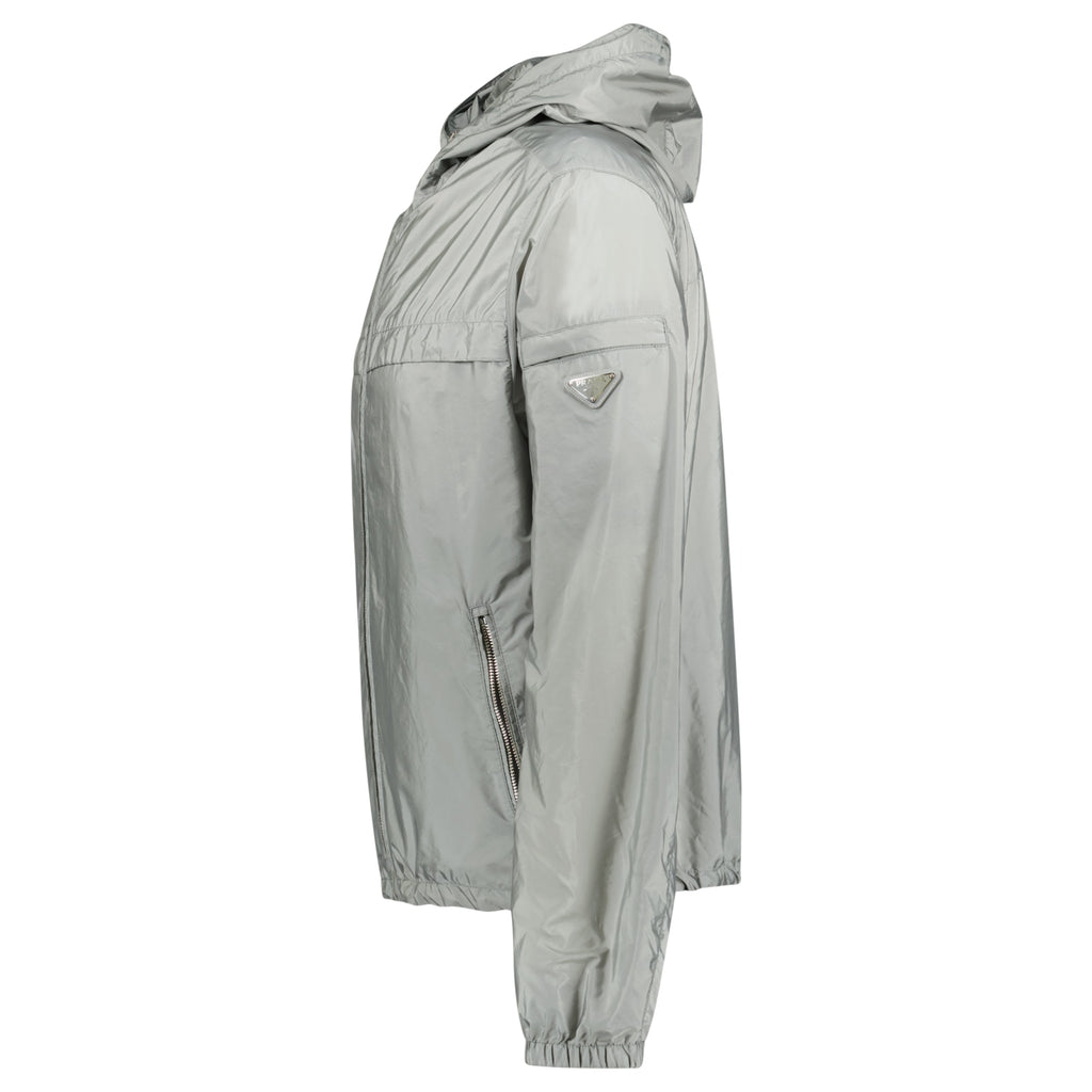 PRADA LIGHT GREY TRIANGLE WINDBREAKER - XL (Fits M) - Affluent ArchivesUsed HIGH END DESIGNER CLOTHING
