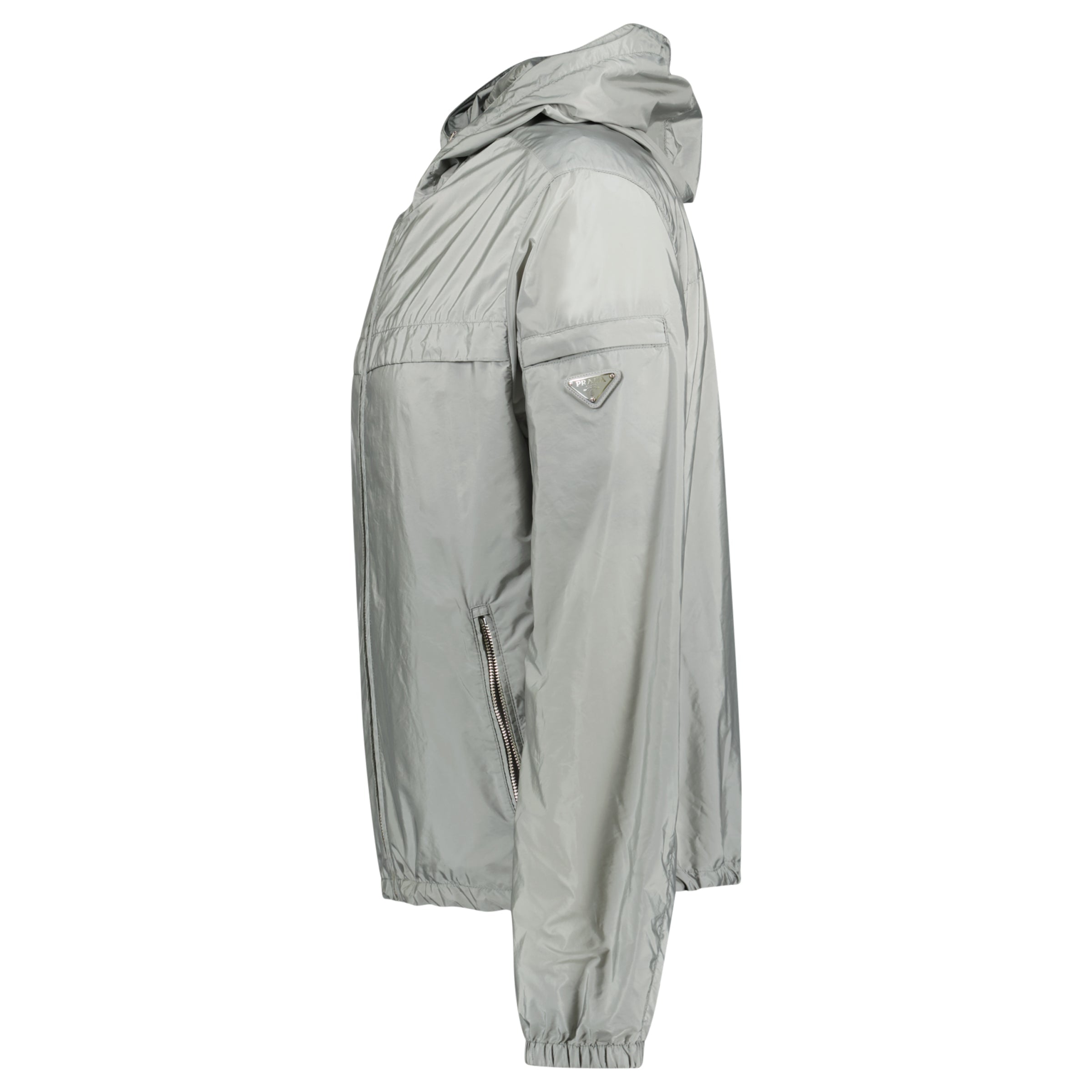 PRADA LIGHT GREY TRIANGLE WINDBREAKER - XL (Fits M) - Affluent ArchivesUsed HIGH END DESIGNER CLOTHING