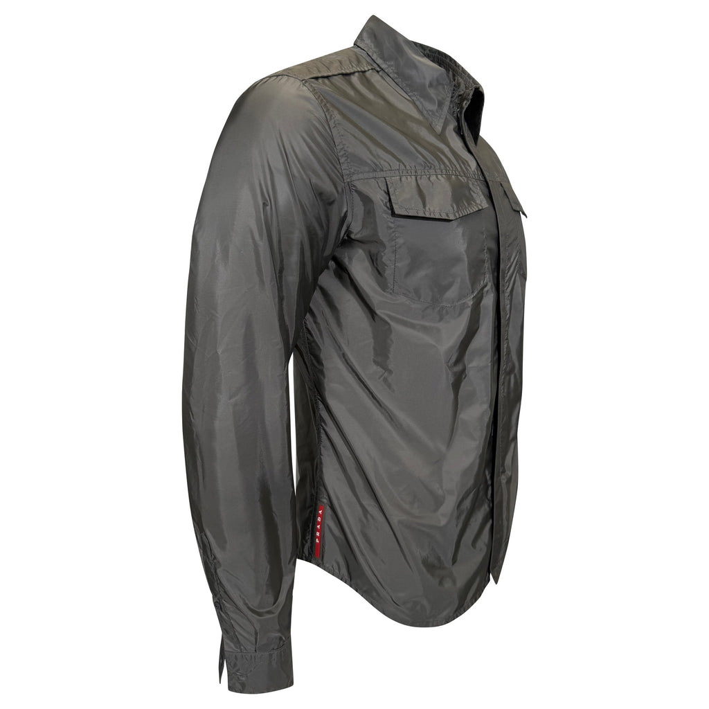 PRADA LINEA ROSSA GREY NYLON OVERSHIRT - MEDIUM | PRE OWNED - Affluent ArchivesUsed HIGH END DESIGNER CLOTHING