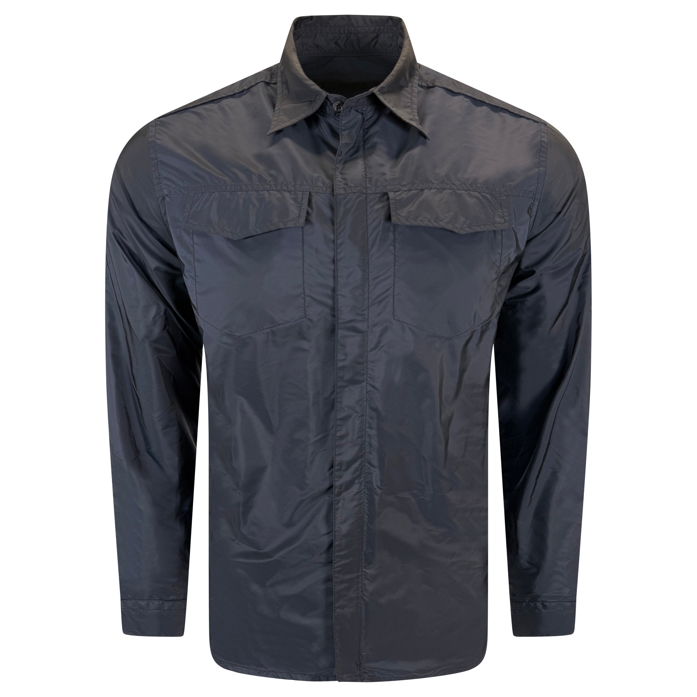 PRADA LINEA ROSSA NAVY OVERSHIRT - MEDIUM | PRE OWNED - Affluent ArchivesUsed HIGH END DESIGNER CLOTHING