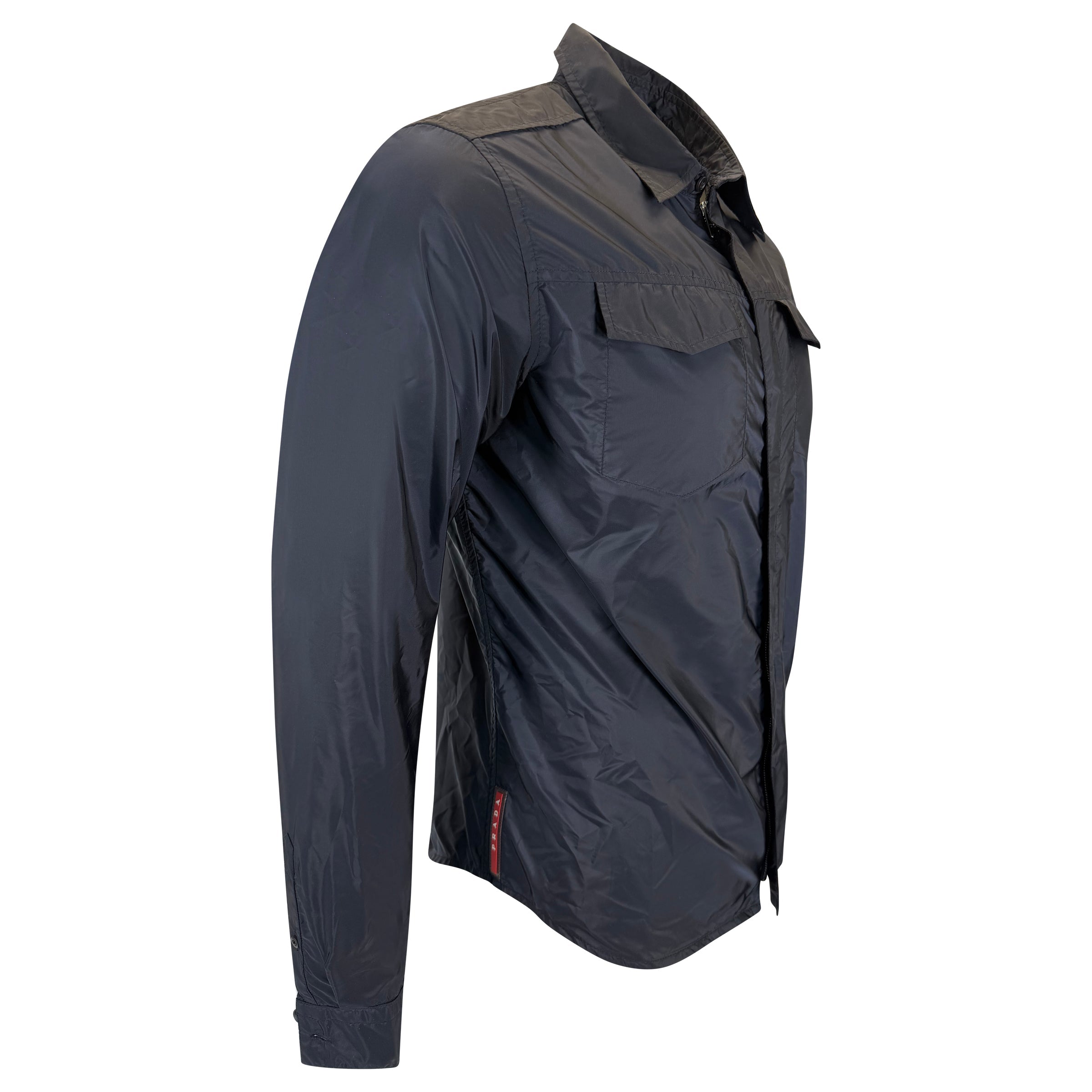 PRADA LINEA ROSSA NAVY OVERSHIRT - MEDIUM | PRE OWNED - Affluent ArchivesUsed HIGH END DESIGNER CLOTHING