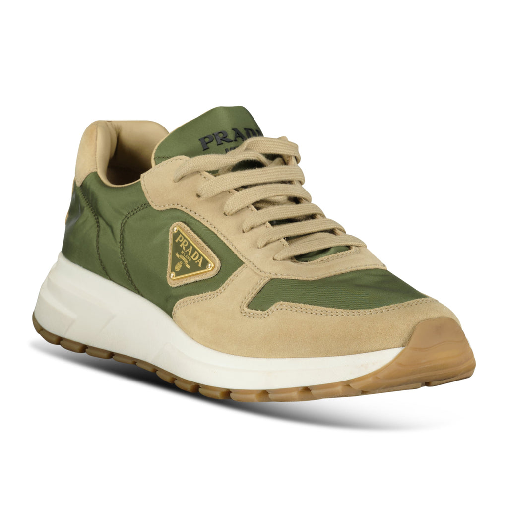 PRADA LOGO KHAKI / BEIGE TRAINER - UK 11 (Fit 12) - Affluent ArchivesUsed HIGH END DESIGNER CLOTHING