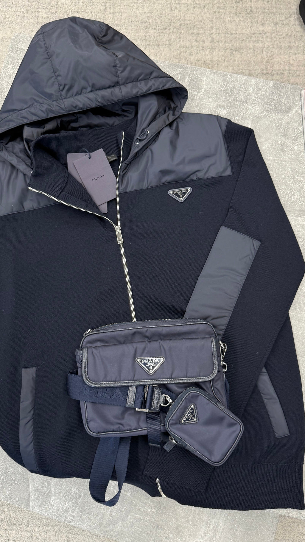 PRADA MESSENGER TRIANGLE BAG NAVY - Affluent ArchivesUsed HIGH END DESIGNER CLOTHING