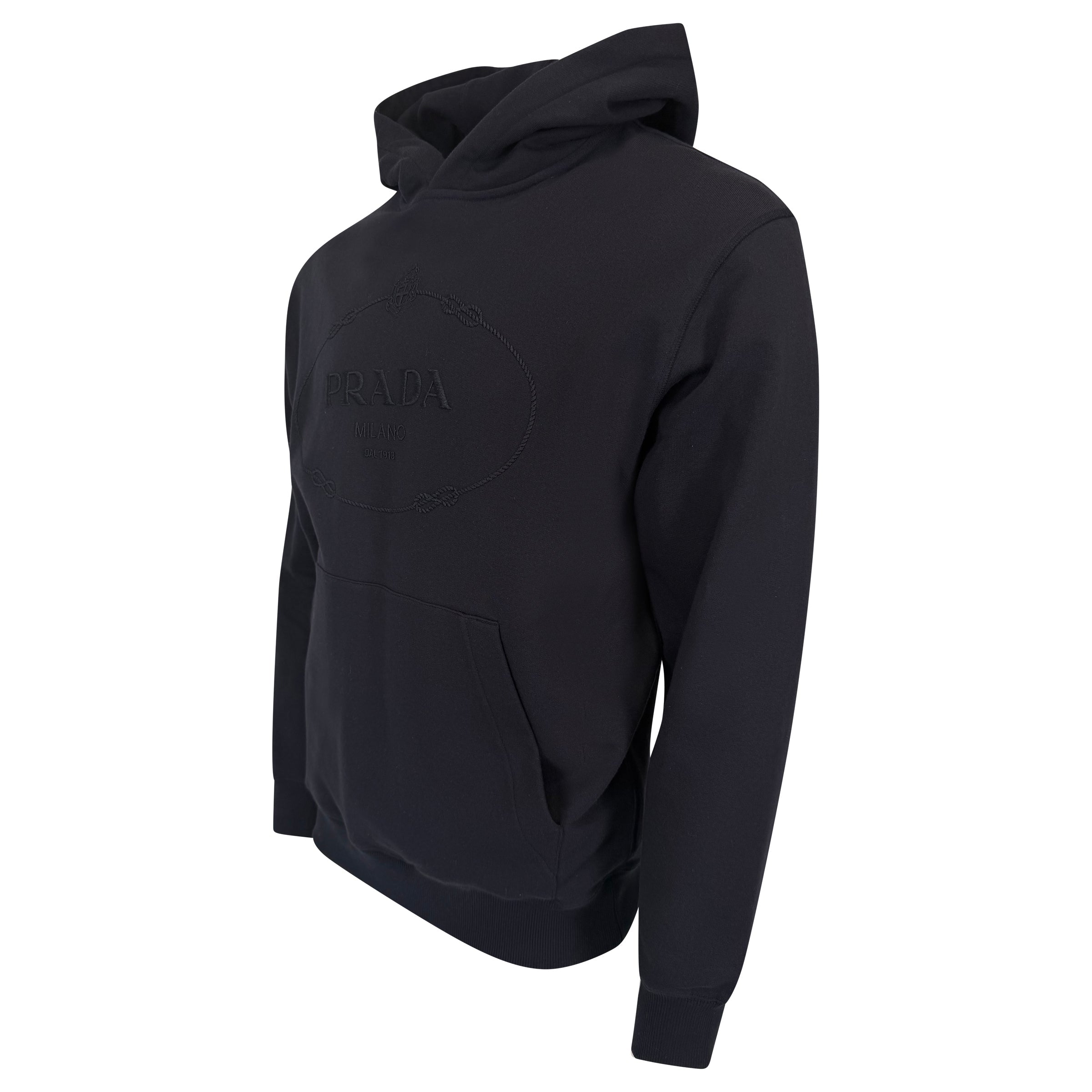 PRADA NAVY EMBOSSED HOODIE - MEDIUM (Fits Large) | PRE OWNED WITH TAGS - Affluent ArchivesUsed HIGH END DESIGNER CLOTHING