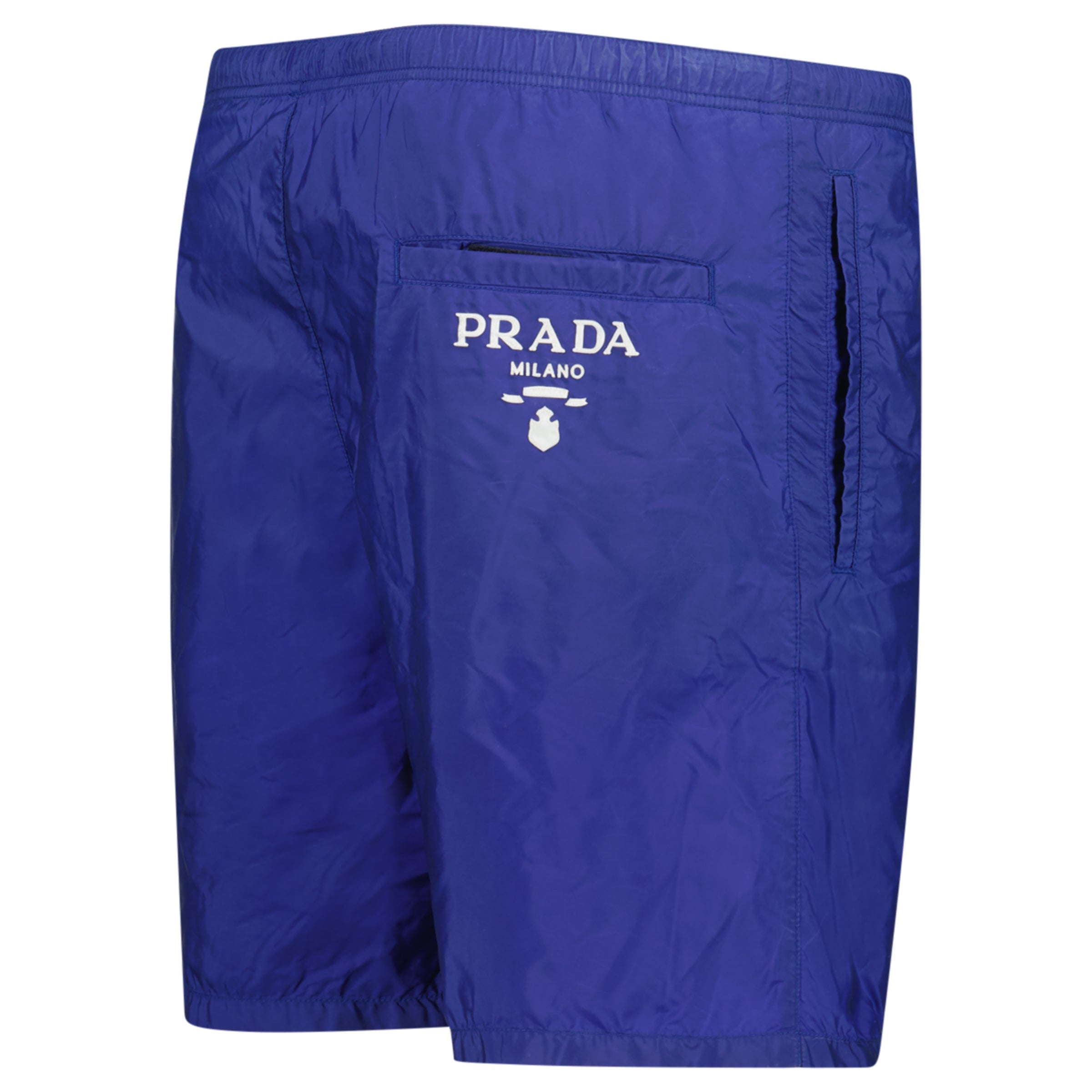 PRADA NAVY LOGO SWIM SHORTS - SMALL (46) | PRE OWNED - Affluent ArchivesUsed HIGH END DESIGNER CLOTHING