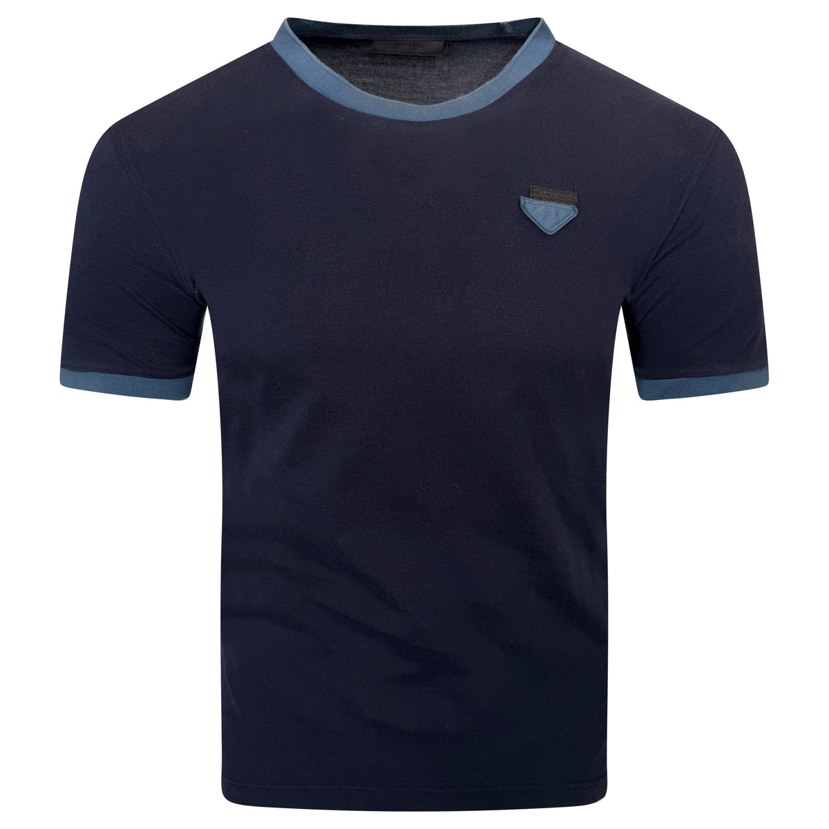 PRADA NAVY LOGO T SHIRT - SMALL | PRE OWNED - Affluent ArchivesUsed HIGH END DESIGNER CLOTHING