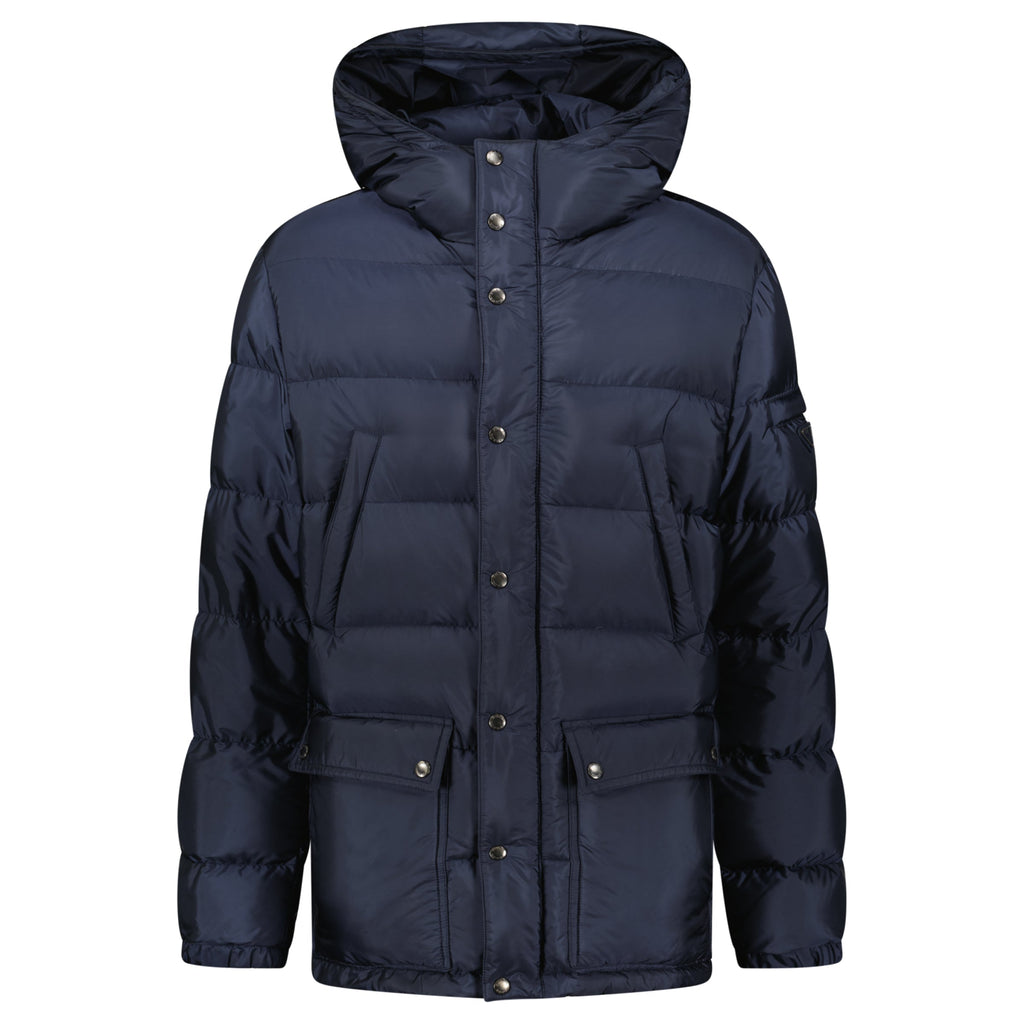PRADA NAVY QUILTED PUFFER COAT - MEDIUM (Fits S/M) - Affluent ArchivesUsed HIGH END DESIGNER CLOTHING