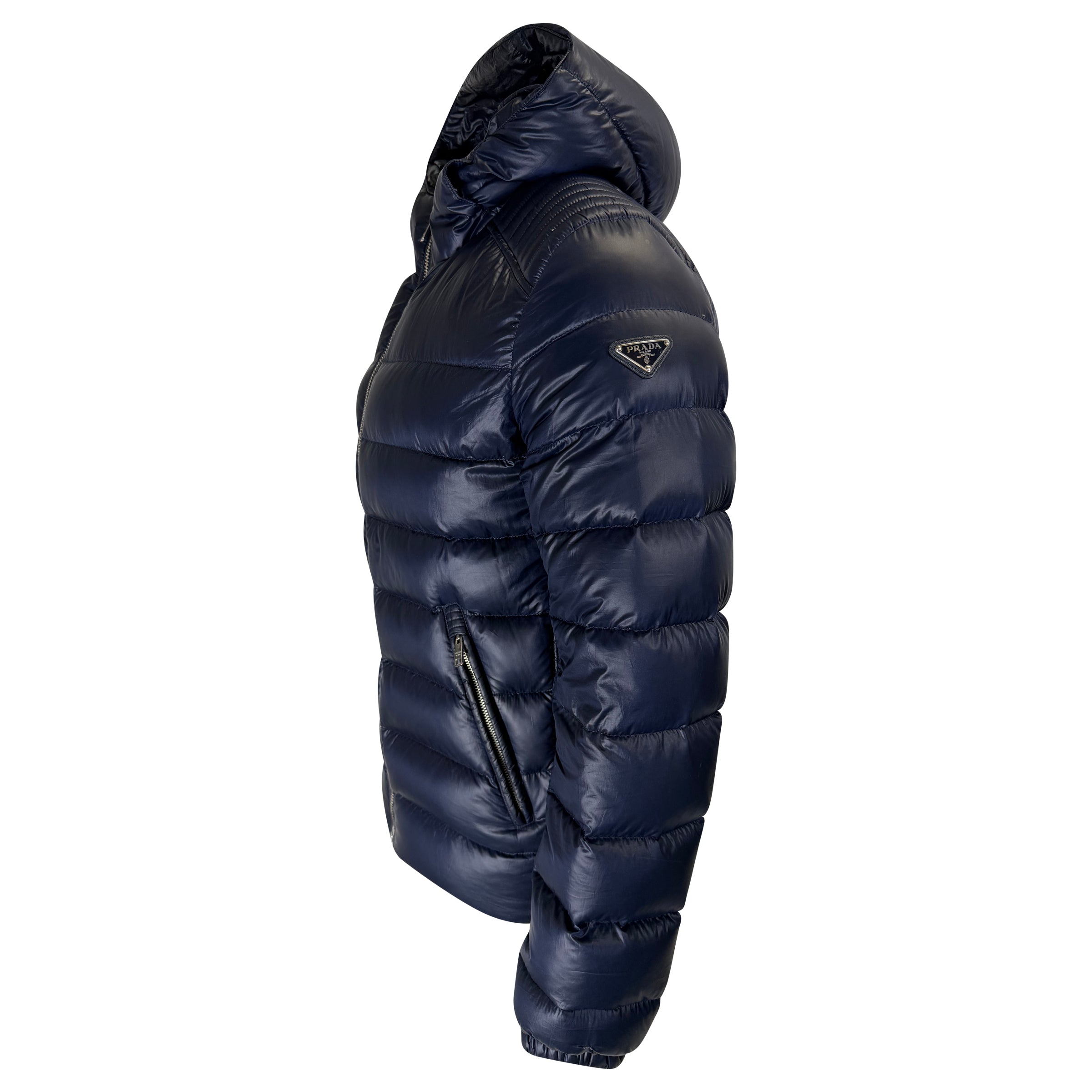 PRADA NAVY QUILTED PUFFER COAT - XL (Fits Medium) - Affluent ArchivesUsed HIGH END DESIGNER CLOTHING