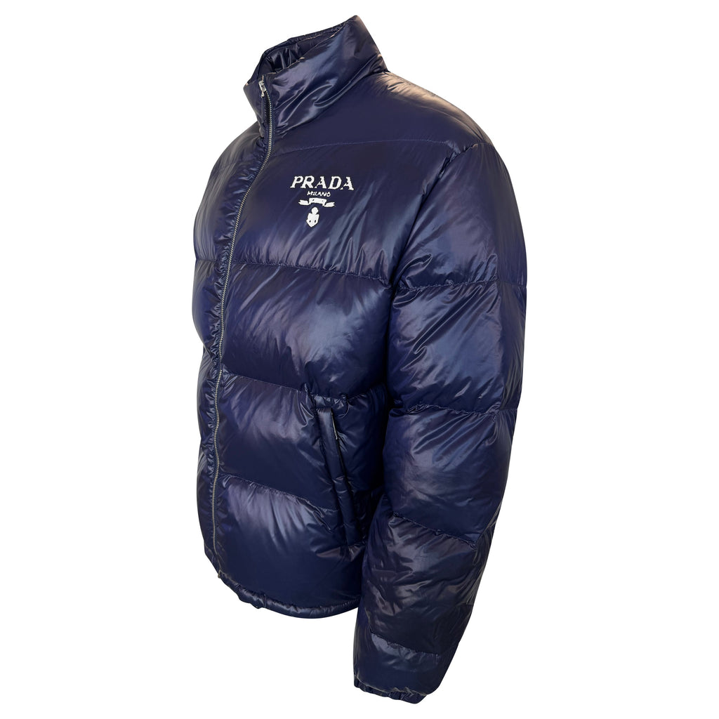 PRADA NAVY QUILTED PUFFER COAT - XL | PRE OWNED - Affluent ArchivesUsed HIGH END DESIGNER CLOTHING