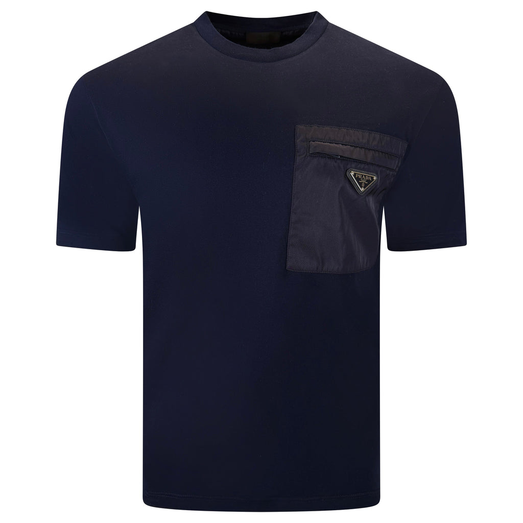 PRADA NAVY TRIANGLE BADGE POCKET T SHIRT - MEDIUM - Affluent ArchivesUsed HIGH END DESIGNER CLOTHING