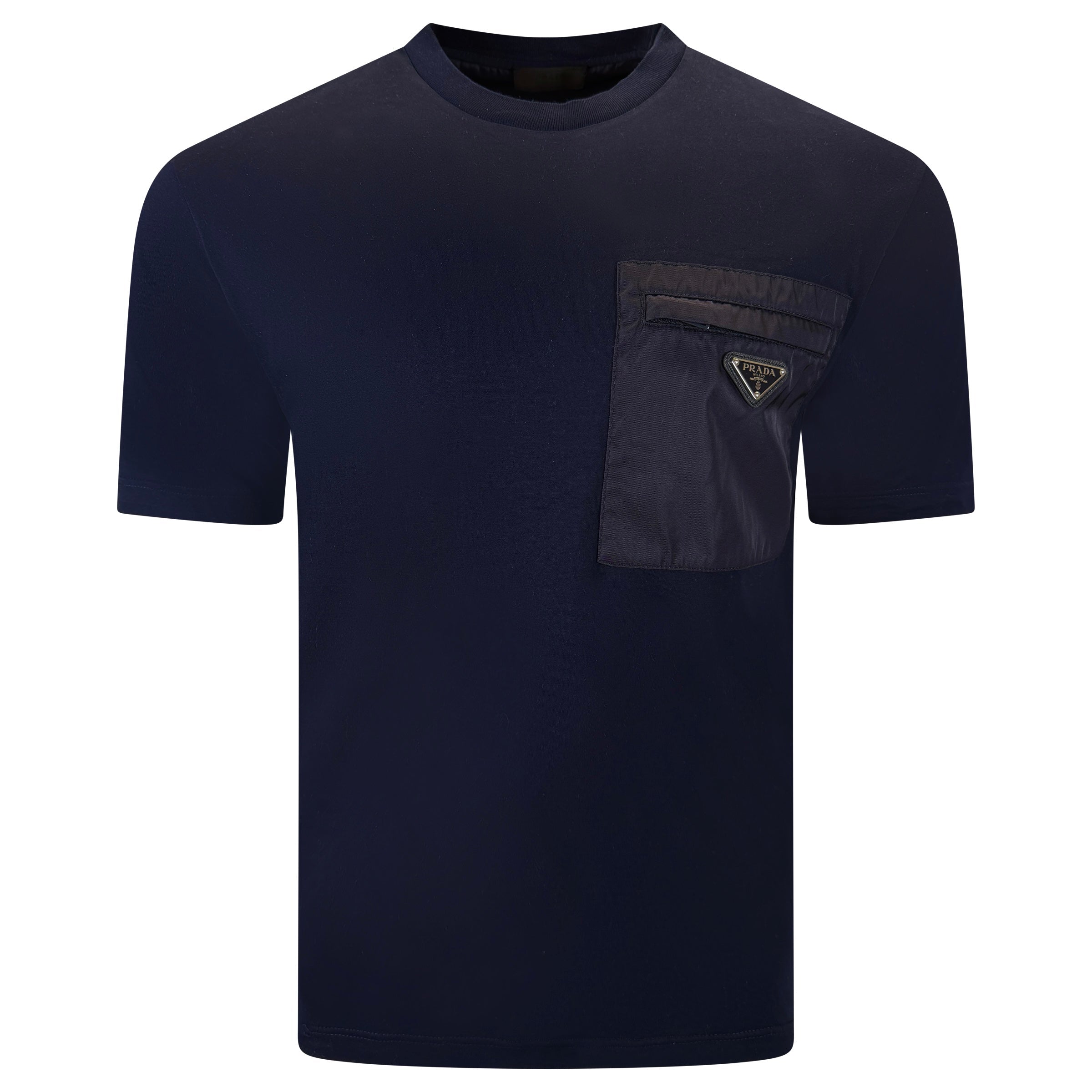 PRADA NAVY TRIANGLE BADGE POCKET T SHIRT - MEDIUM - Affluent ArchivesUsed HIGH END DESIGNER CLOTHING