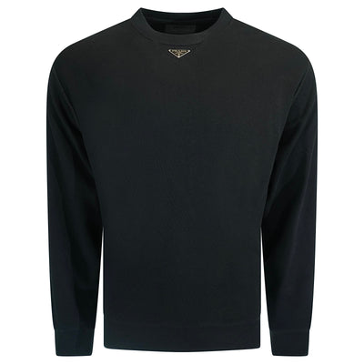 Prada Plaque Crewneck Black Sweatshirt - XS (Fits Large) | Pre-Owned