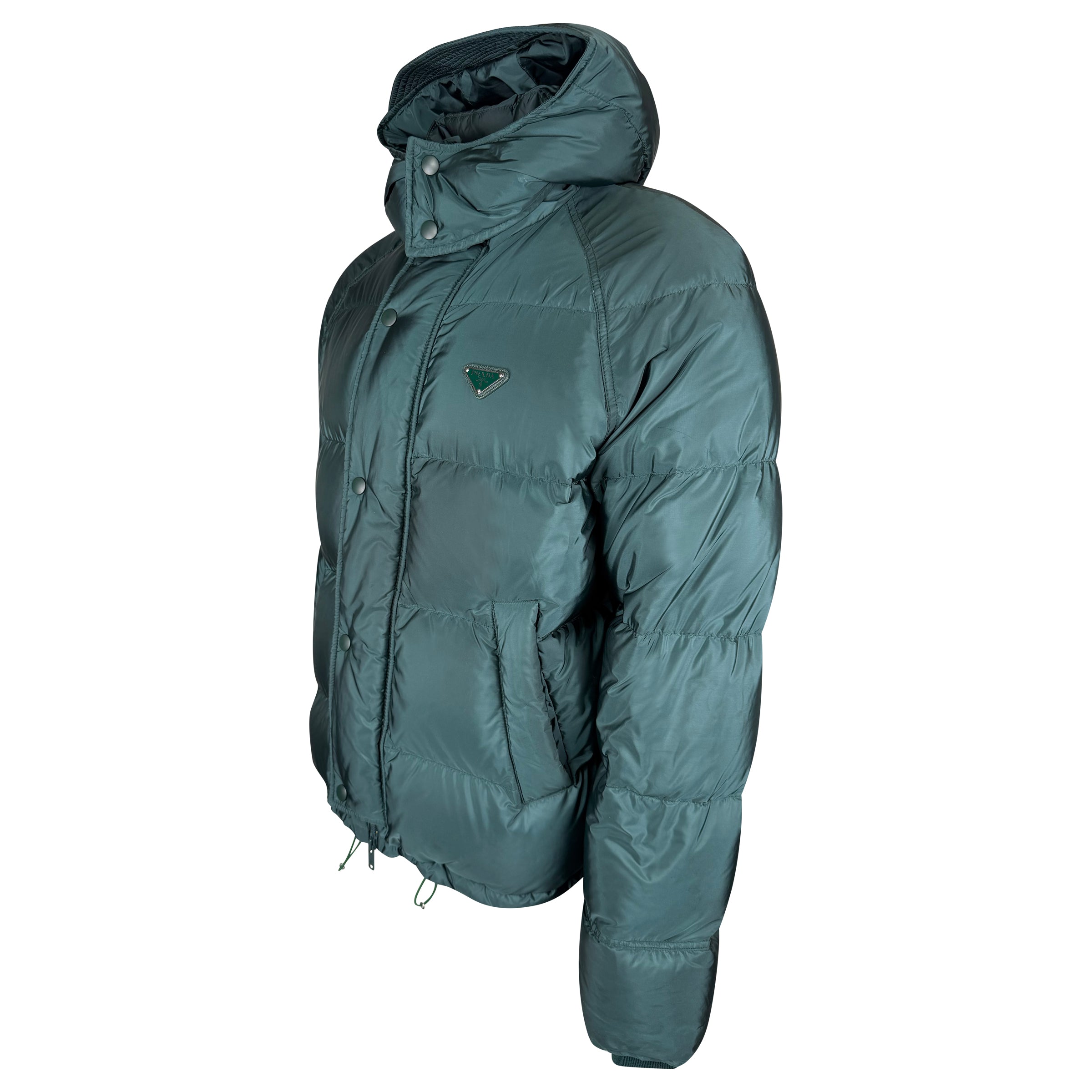 PRADA RE NYLON GREEN DOWN COAT - LARGE - Affluent ArchivesUsed HIGH END DESIGNER CLOTHING