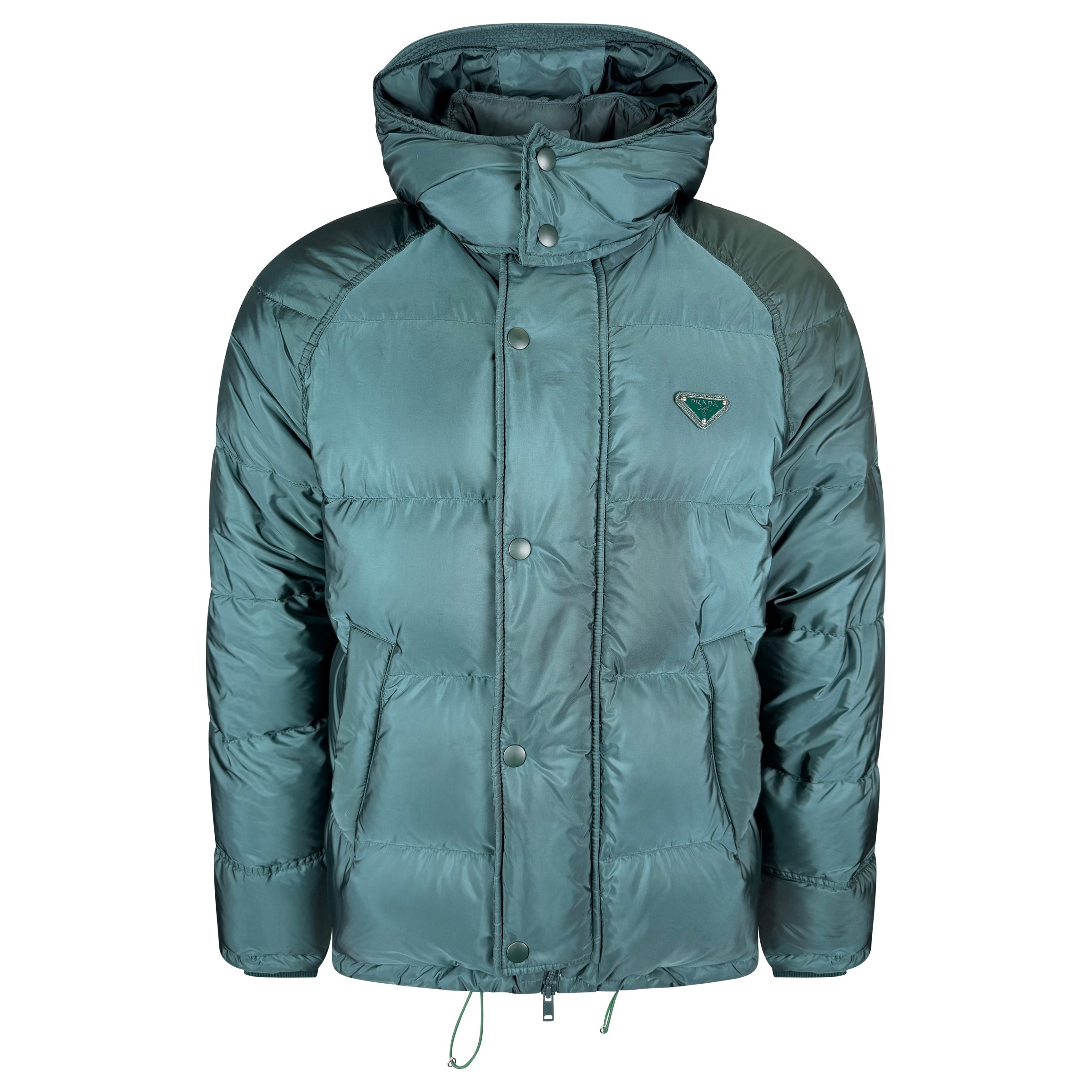 PRADA RE NYLON GREEN DOWN COAT - LARGE - Affluent ArchivesUsed HIGH END DESIGNER CLOTHING