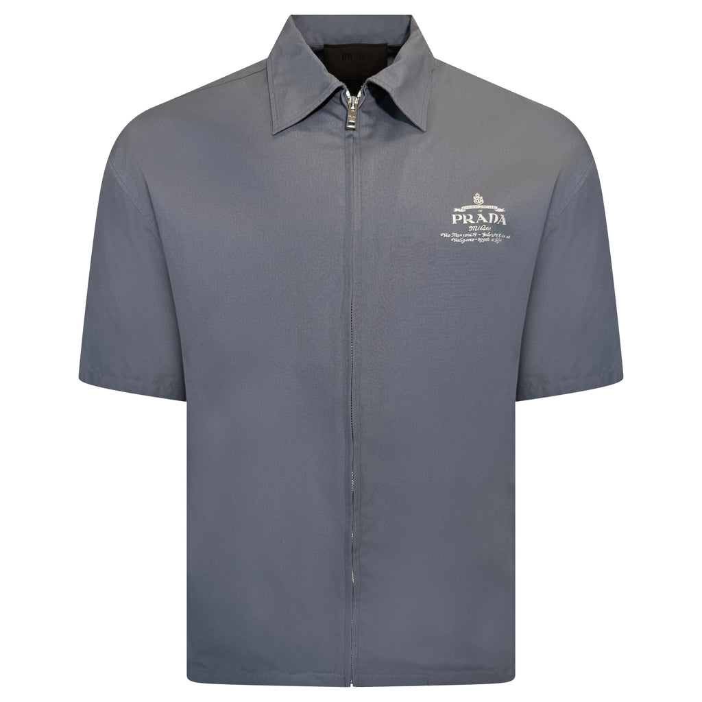 PRADA TECHNICAL SHORT SLEEVED GREY SHIRT - SMALL (Fits Medium)| PRE OWNED - Affluent ArchivesUsed HIGH END DESIGNER CLOTHING