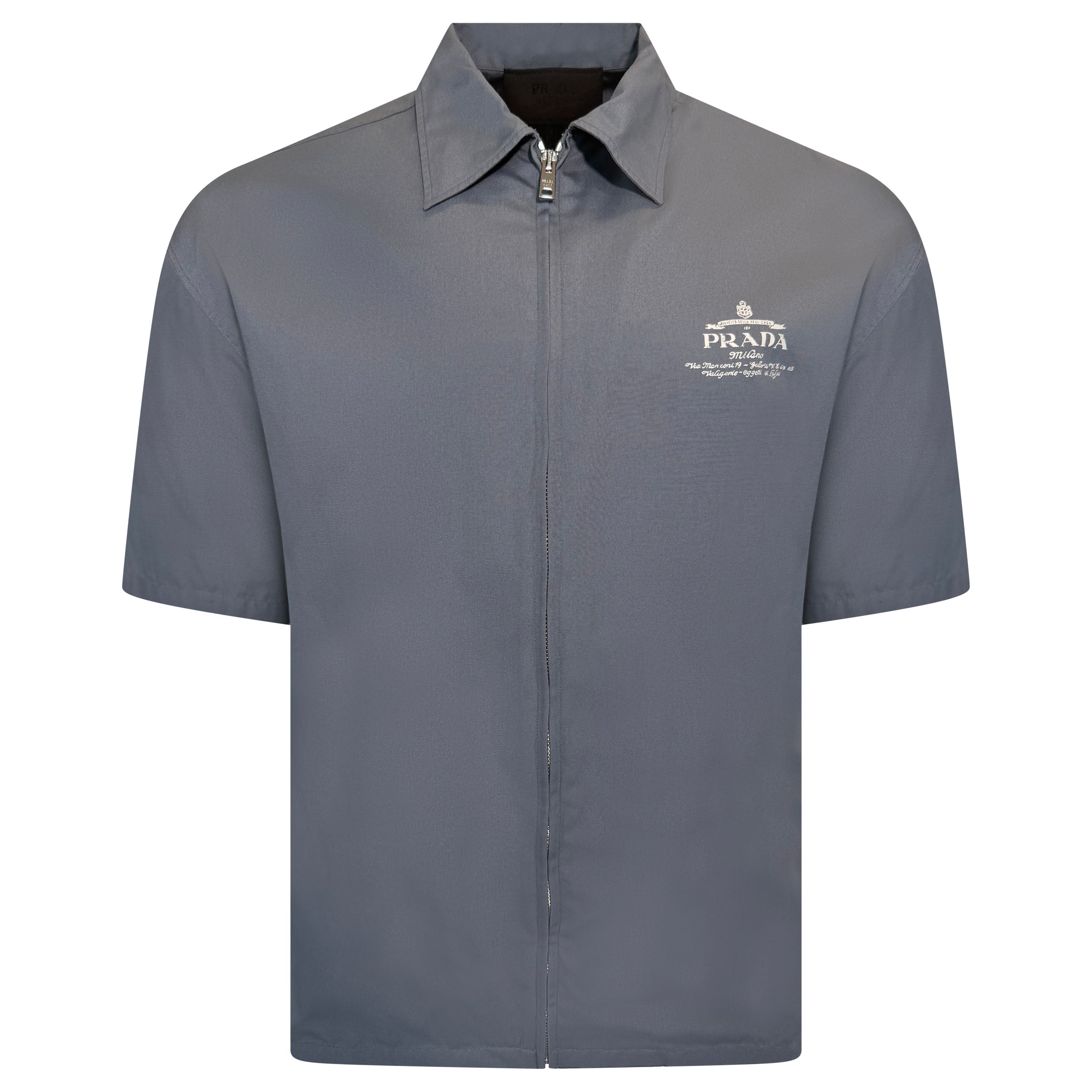 PRADA TECHNICAL SHORT SLEEVED GREY SHIRT - SMALL (Fits Medium)| PRE OWNED - Affluent ArchivesUsed HIGH END DESIGNER CLOTHING