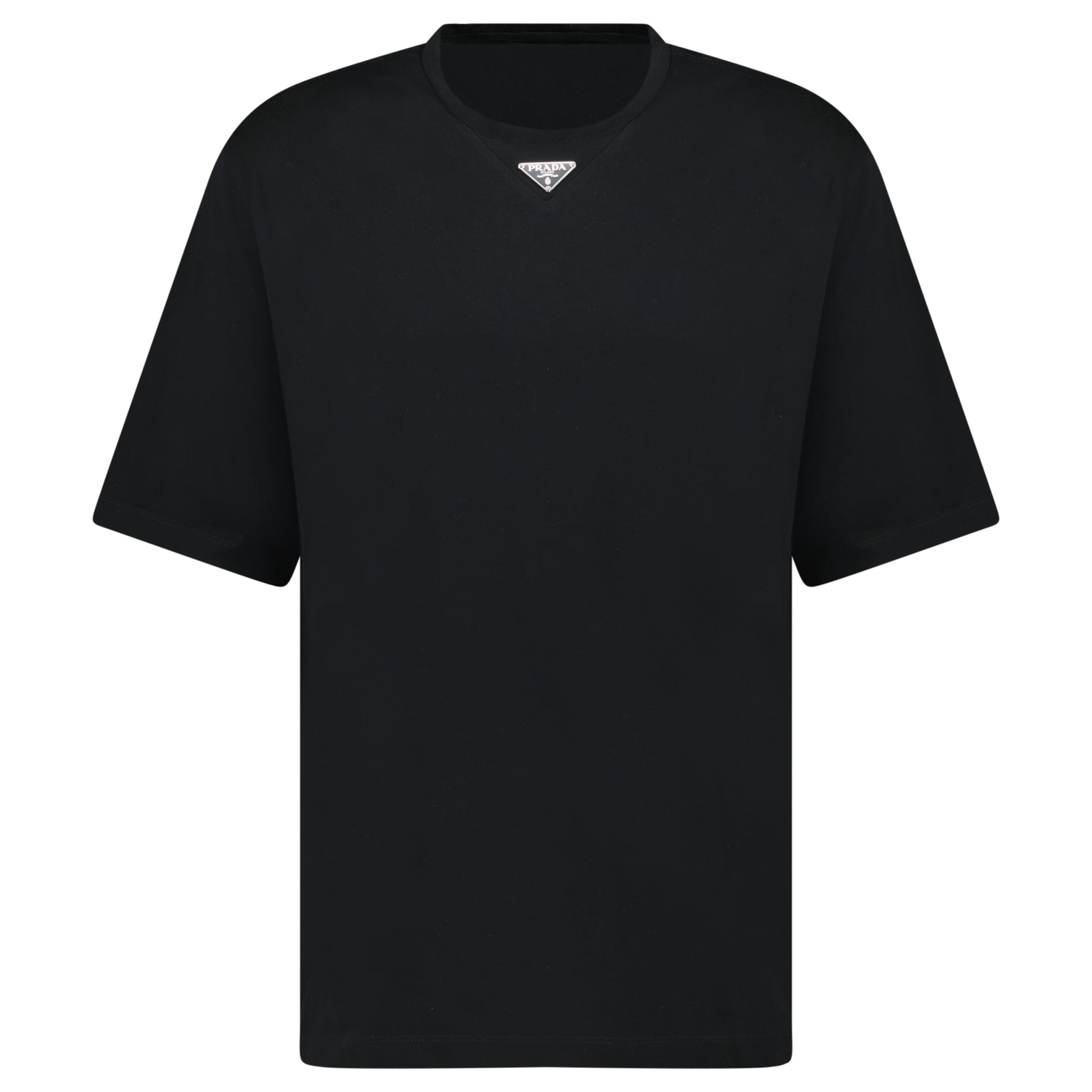 PRADA TRIANGLE BADGE BLACK T SHIRT - XL (Fits XXL) - Affluent ArchivesUsed HIGH END DESIGNER CLOTHING