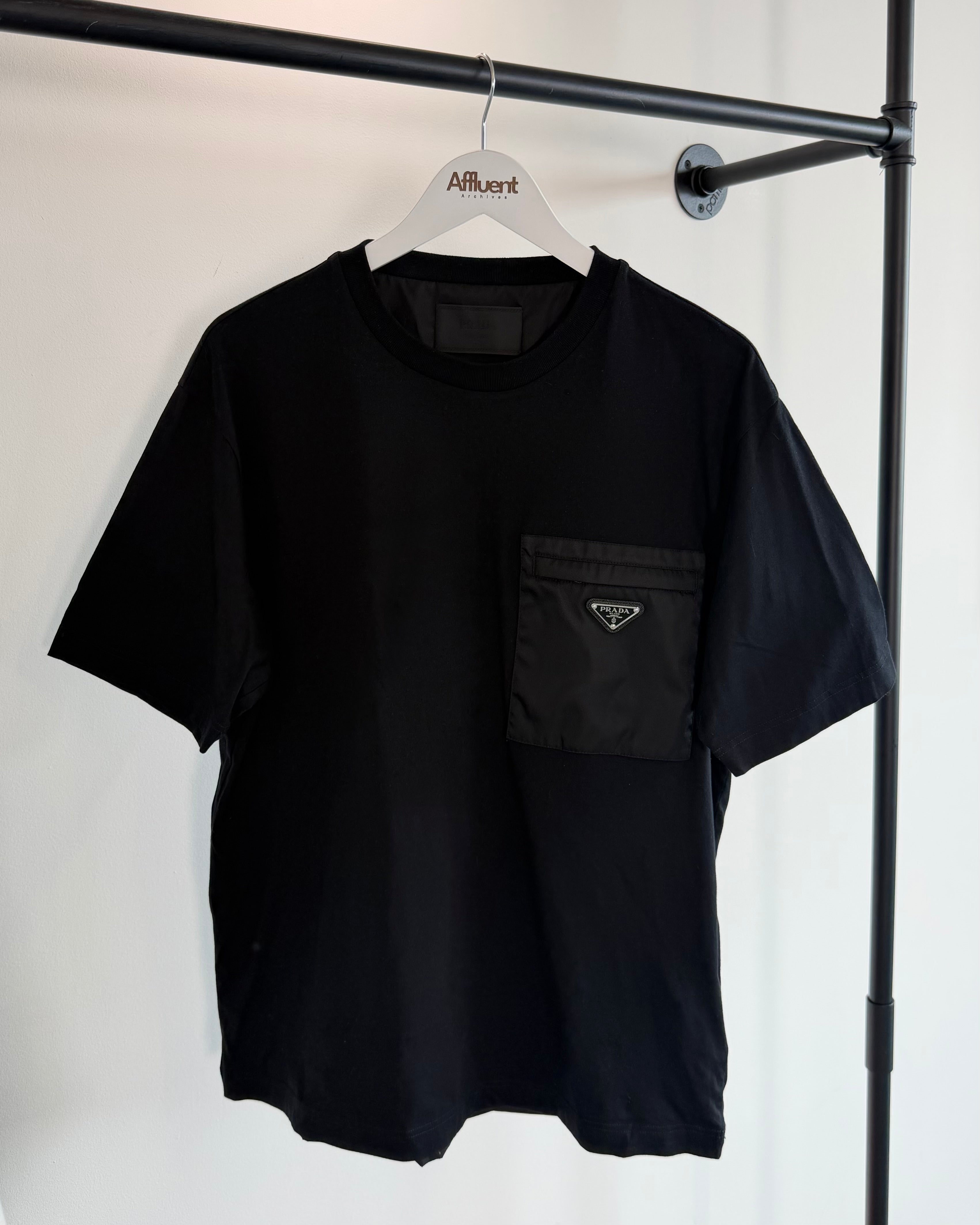 PRADA TRIANGLE BADGE POCKET T SHIRT - XL | PRE OWNED - Affluent ArchivesUsed HIGH END DESIGNER CLOTHING