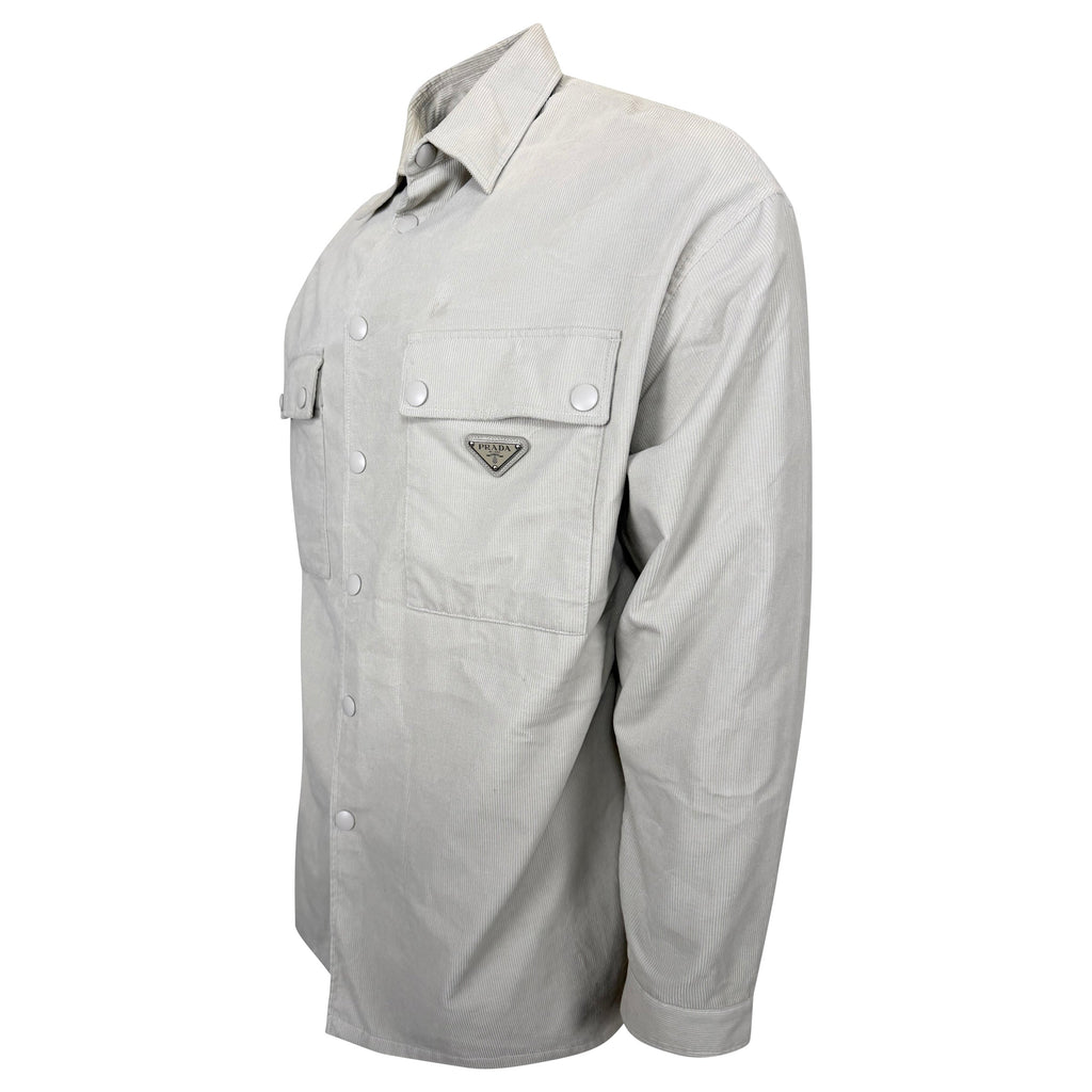 PRADA TRIANGLE LOGO PINWALE CORDUROY SHIRT - MEDIUM (Fits XXL) - Affluent ArchivesUsed HIGH END DESIGNER CLOTHING