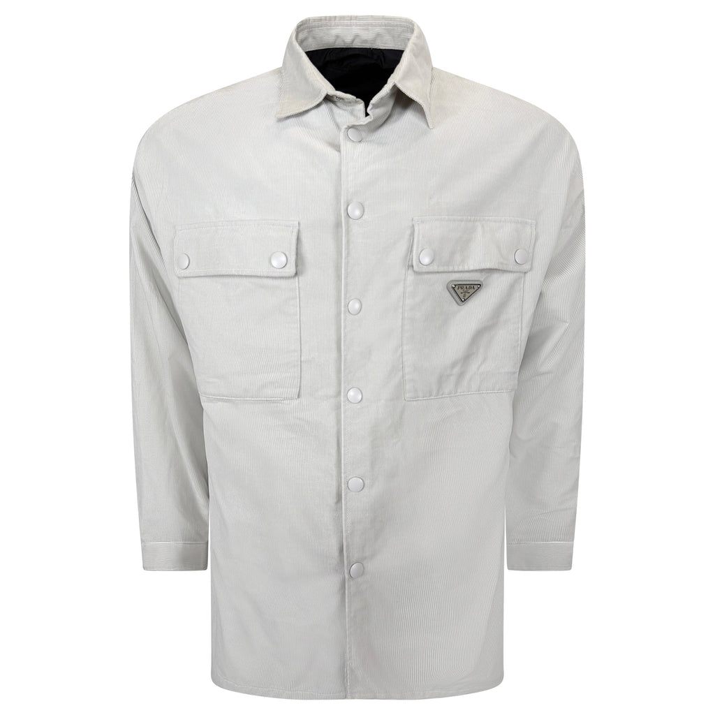 PRADA TRIANGLE LOGO PINWALE CORDUROY SHIRT - MEDIUM (Fits XXL) - Affluent ArchivesUsed HIGH END DESIGNER CLOTHING