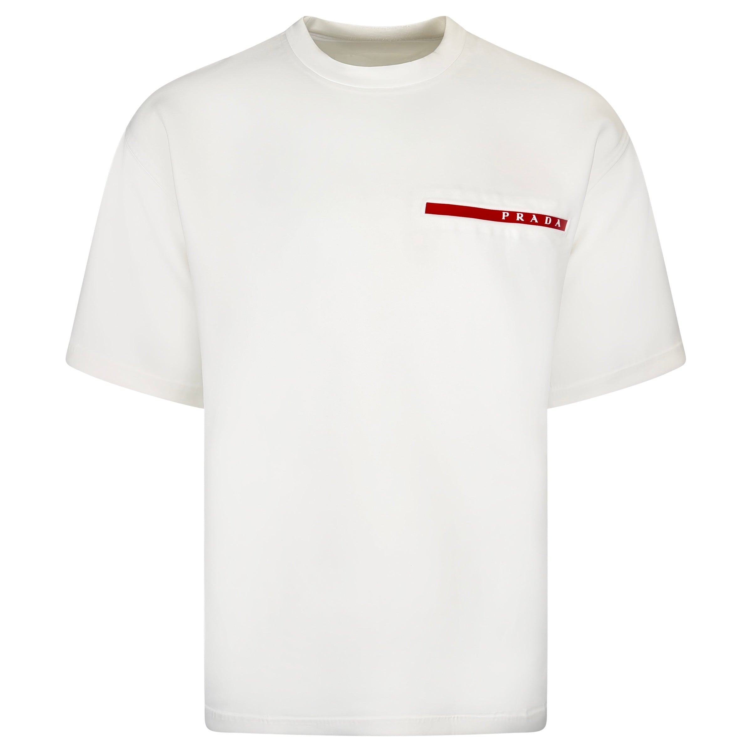 PRADA WHITE LINEA ROSSA T SHIRT - XL (Fits XXL) | PRE OWNED - Affluent ArchivesUsed HIGH END DESIGNER CLOTHING