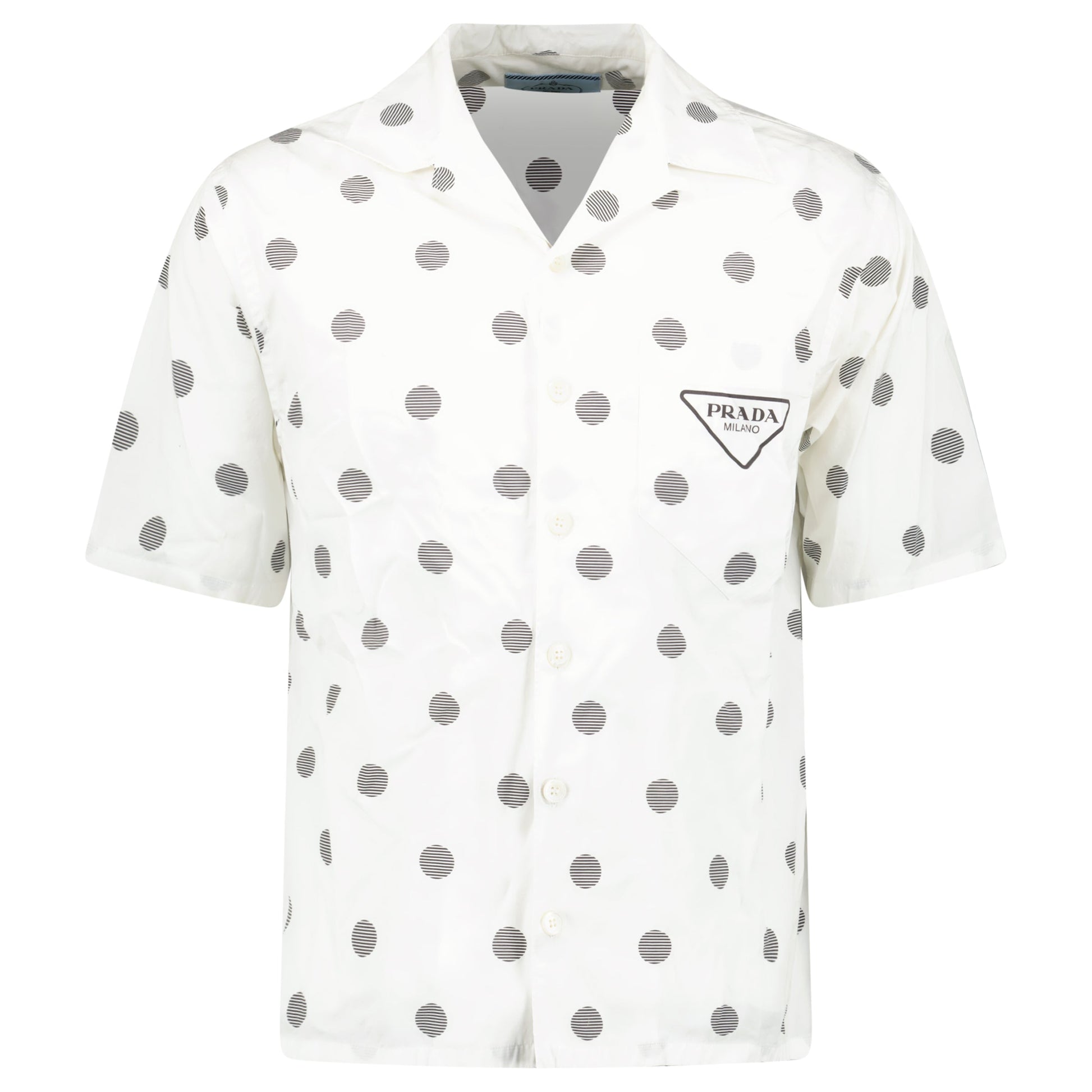 PRADA WHITE LOGO DOTTED SHIRT - MEDIUM (Fits S) - Affluent ArchivesUsed HIGH END DESIGNER CLOTHING