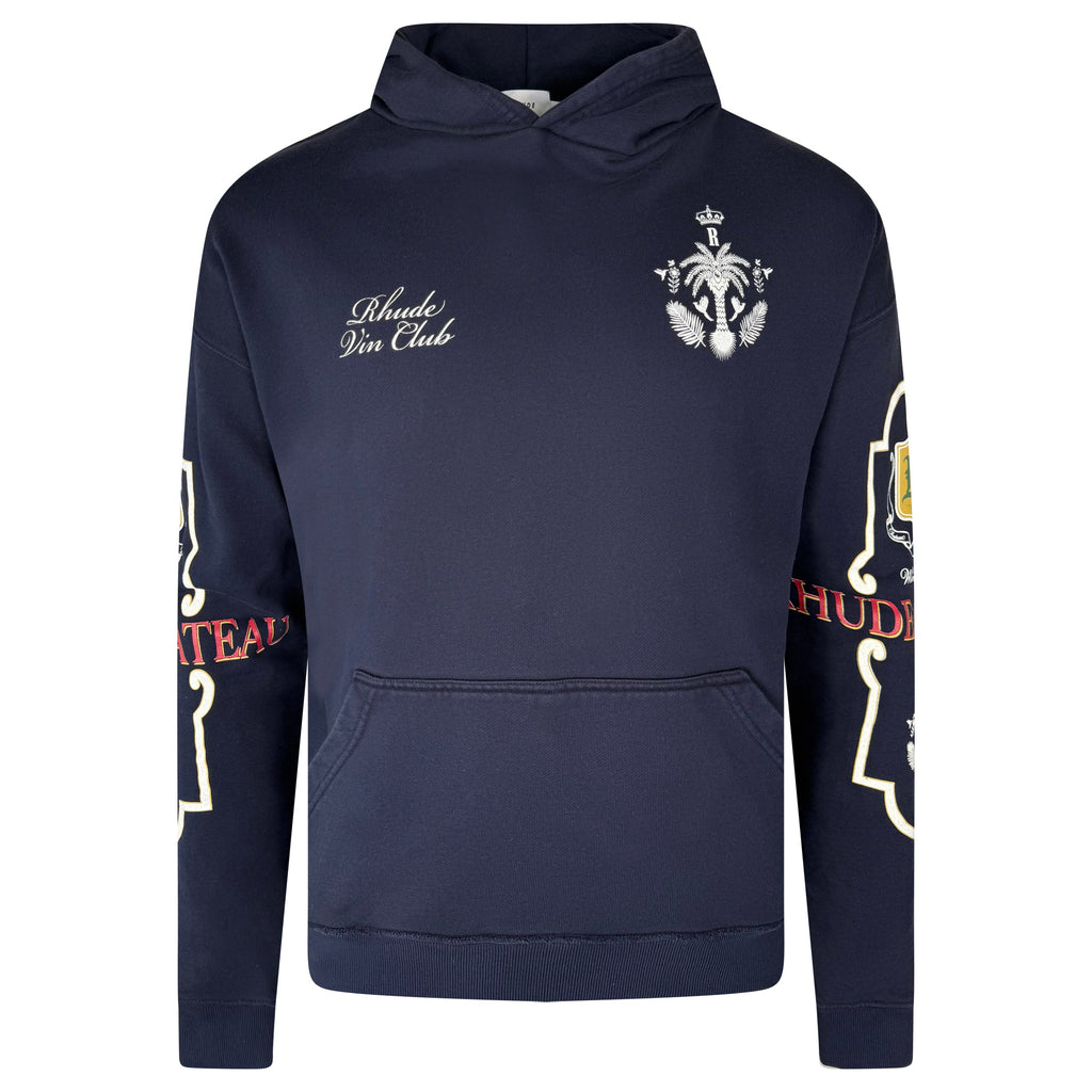RHUDE NAVY LOGO HOODIE - SMALL (Fits Medium) - Affluent ArchivesUsed HIGH END DESIGNER CLOTHING