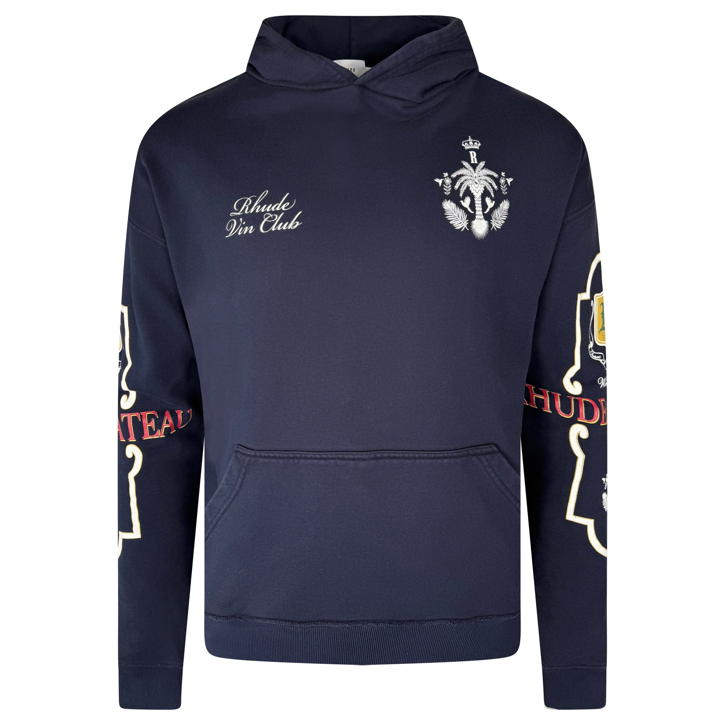 RHUDE NAVY LOGO HOODIE - SMALL (Fits Medium) - Affluent ArchivesUsed HIGH END DESIGNER CLOTHING