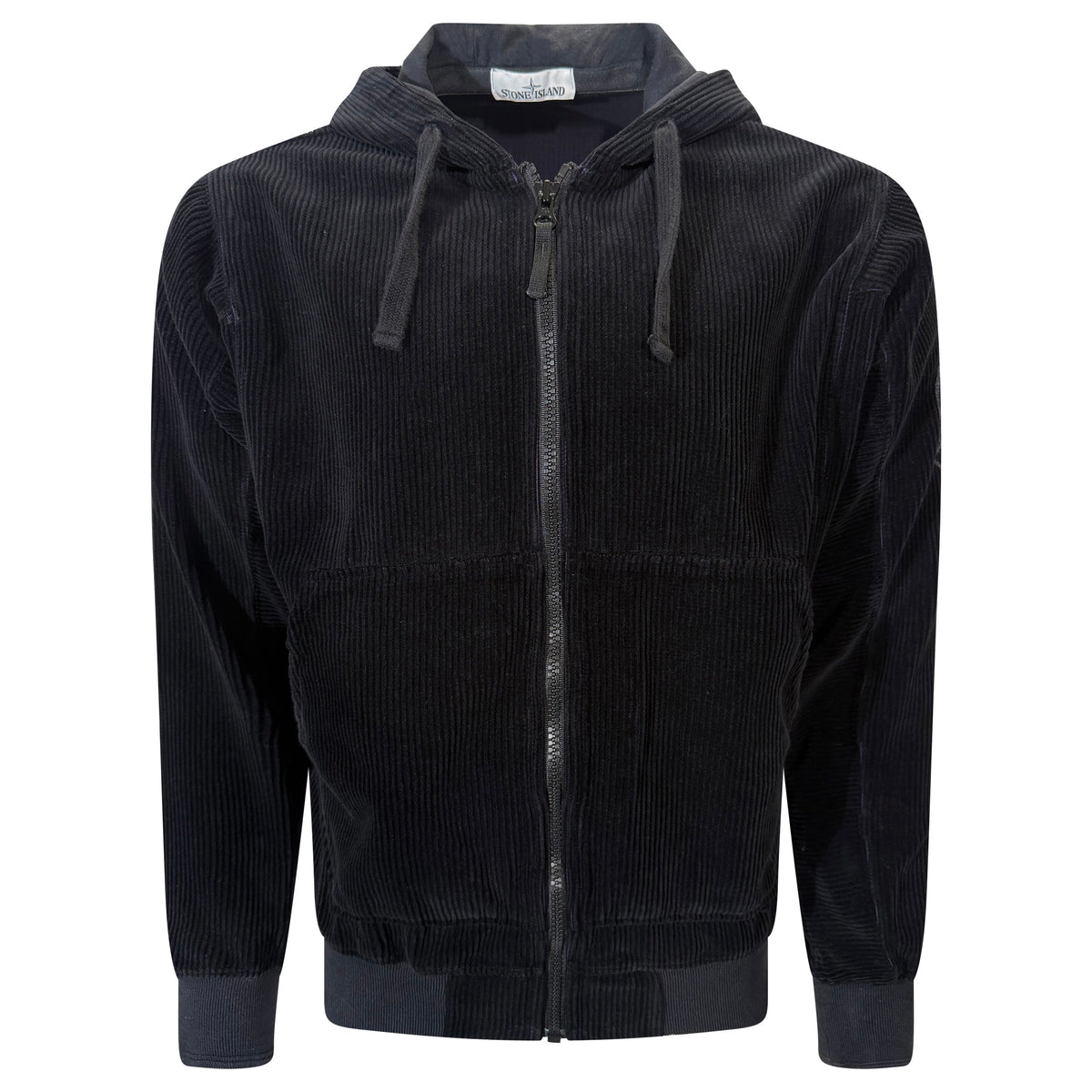STONE ISLAND BLACK CORDUROY HOODIE - LARGE | PRE OWNED - Affluent ArchivesUsed HIGH END DESIGNER CLOTHING