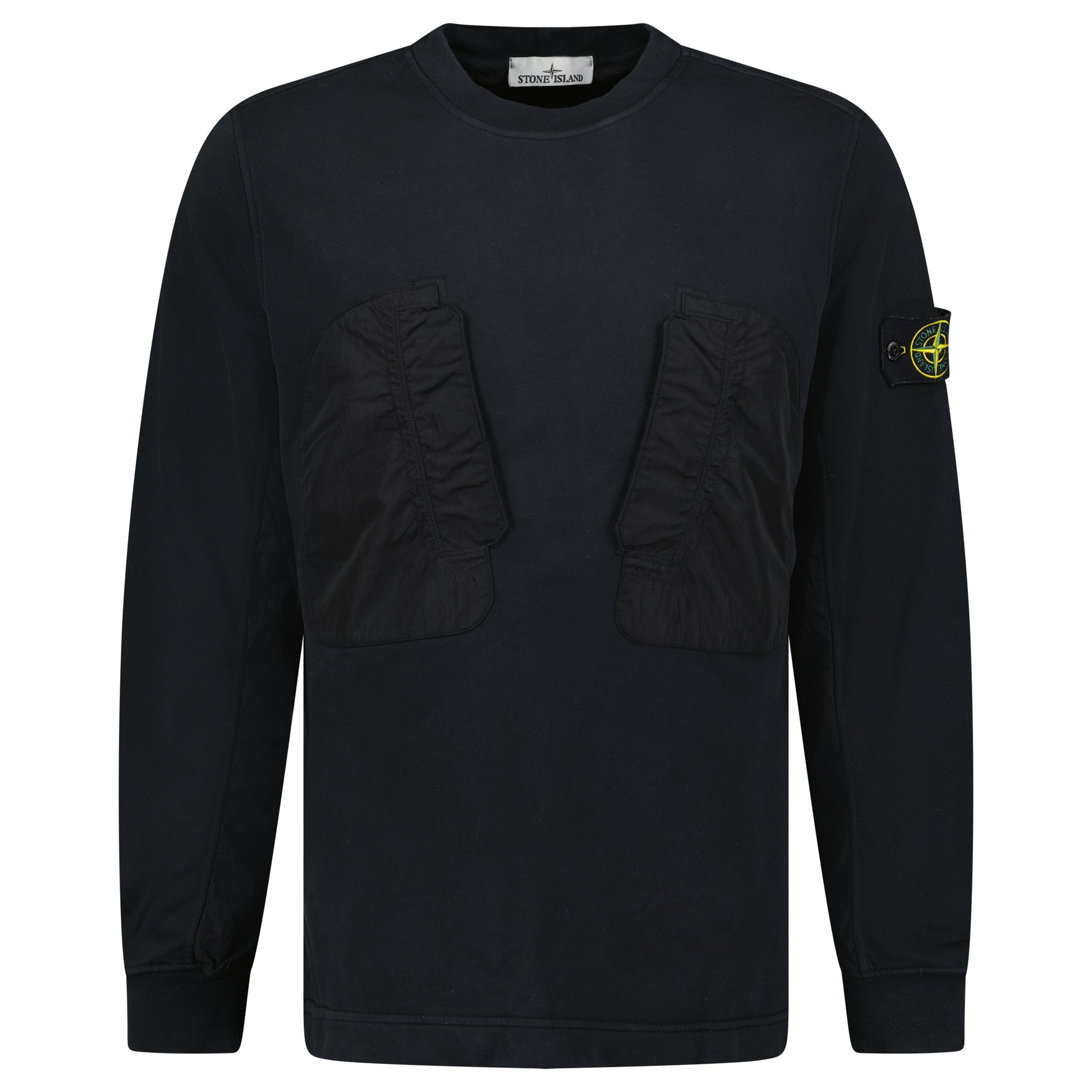 STONE ISLAND BLACK COTTON / NYLON LOGO SWEATSHIRT - LARGE - Affluent ArchivesUsed HIGH END DESIGNER CLOTHING
