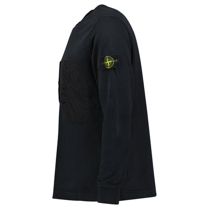 STONE ISLAND BLACK COTTON / NYLON LOGO SWEATSHIRT - LARGE - Affluent ArchivesUsed HIGH END DESIGNER CLOTHING