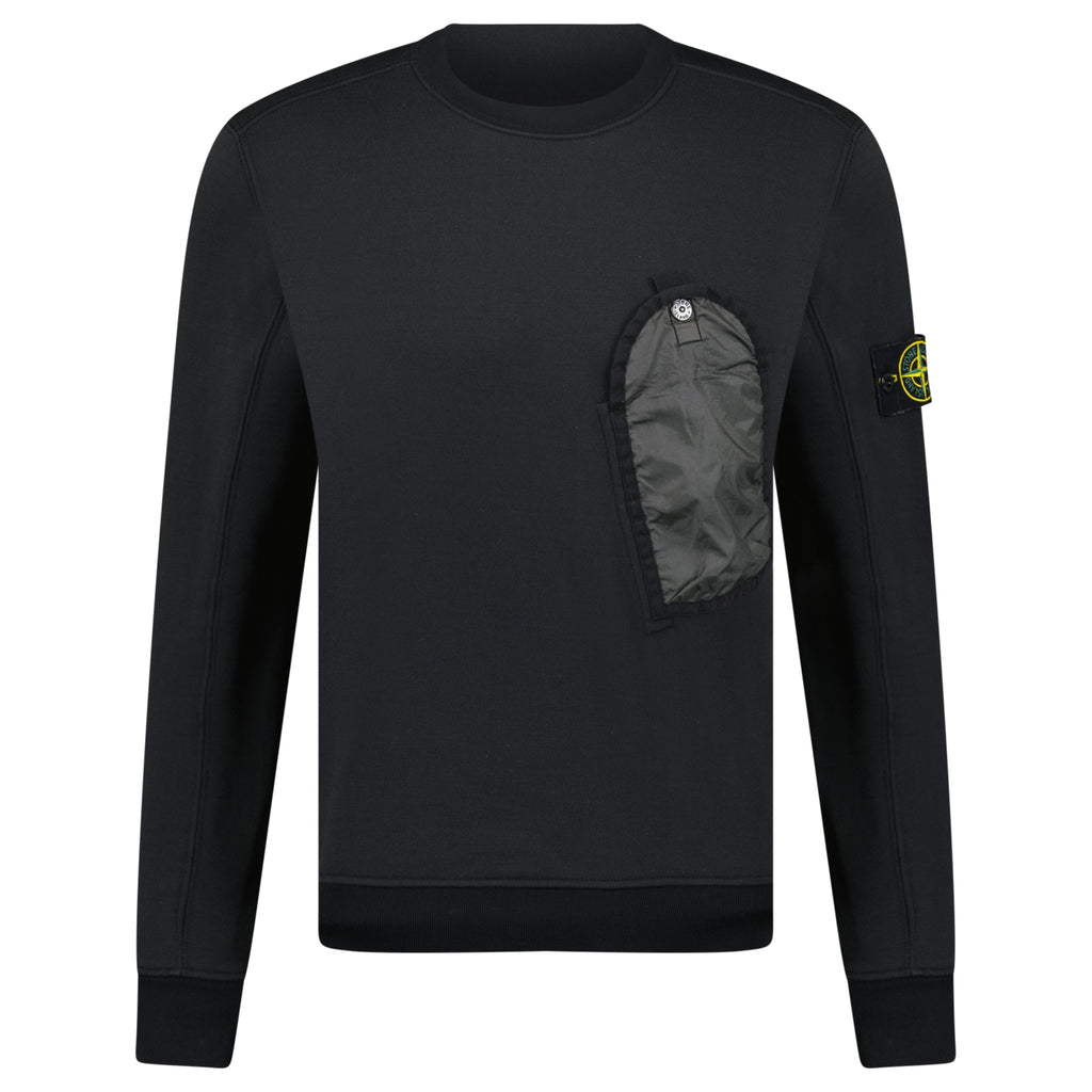STONE ISLAND BLACK NYLON POCKETSWEATSHIRT - SMALL (Fits S/M) - Affluent ArchivesUsed HIGH END DESIGNER CLOTHING