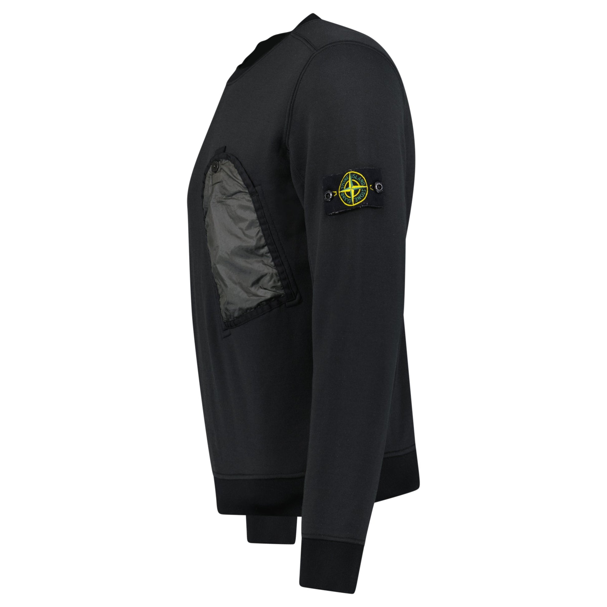 STONE ISLAND BLACK NYLON POCKETSWEATSHIRT - SMALL (Fits S/M) - Affluent ArchivesUsed HIGH END DESIGNER CLOTHING