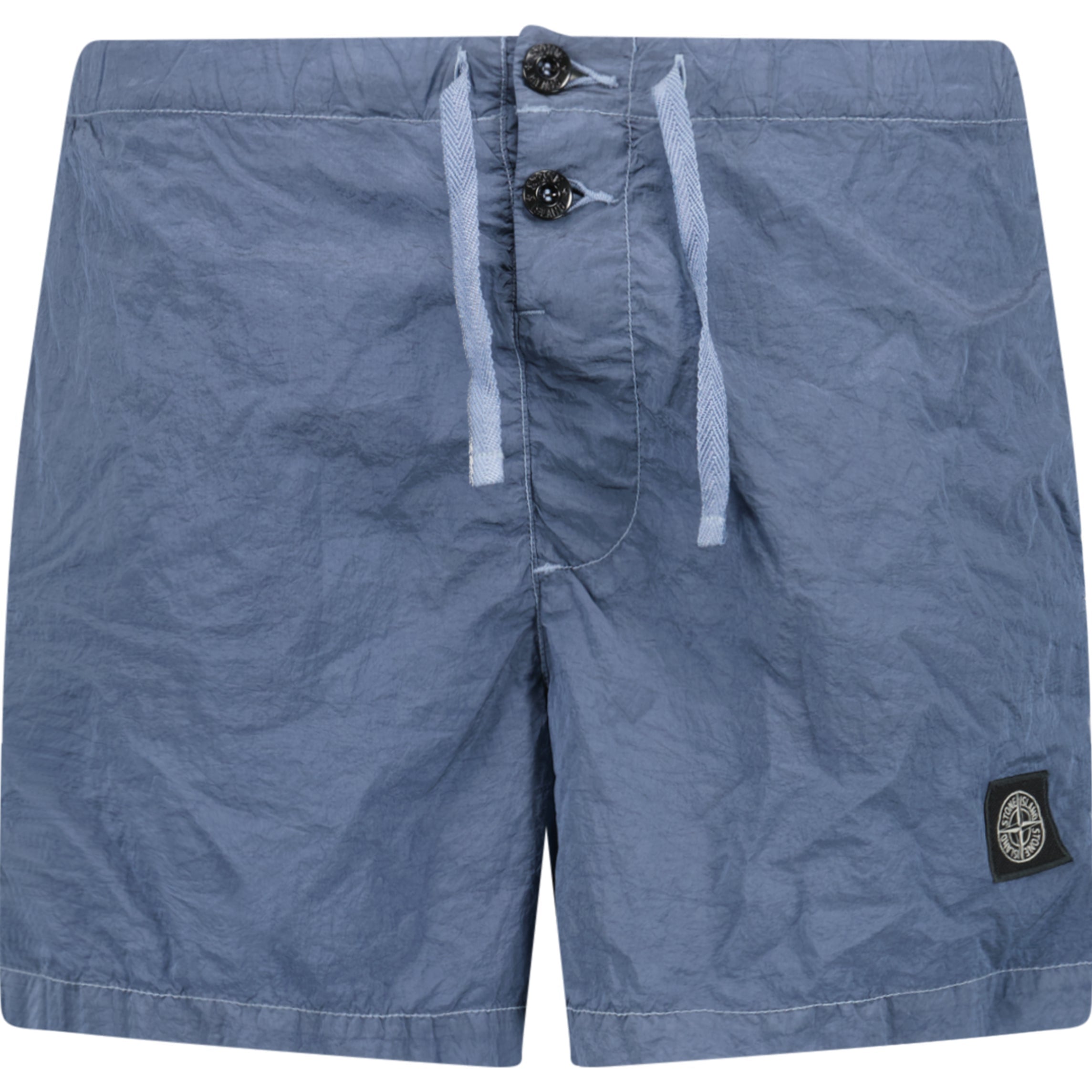 STONE ISLAND BLUE METAL NYLON SWIM SHORTS - MEDIUM | NEW WITH TAGS - Affluent ArchivesUsed HIGH END DESIGNER CLOTHING