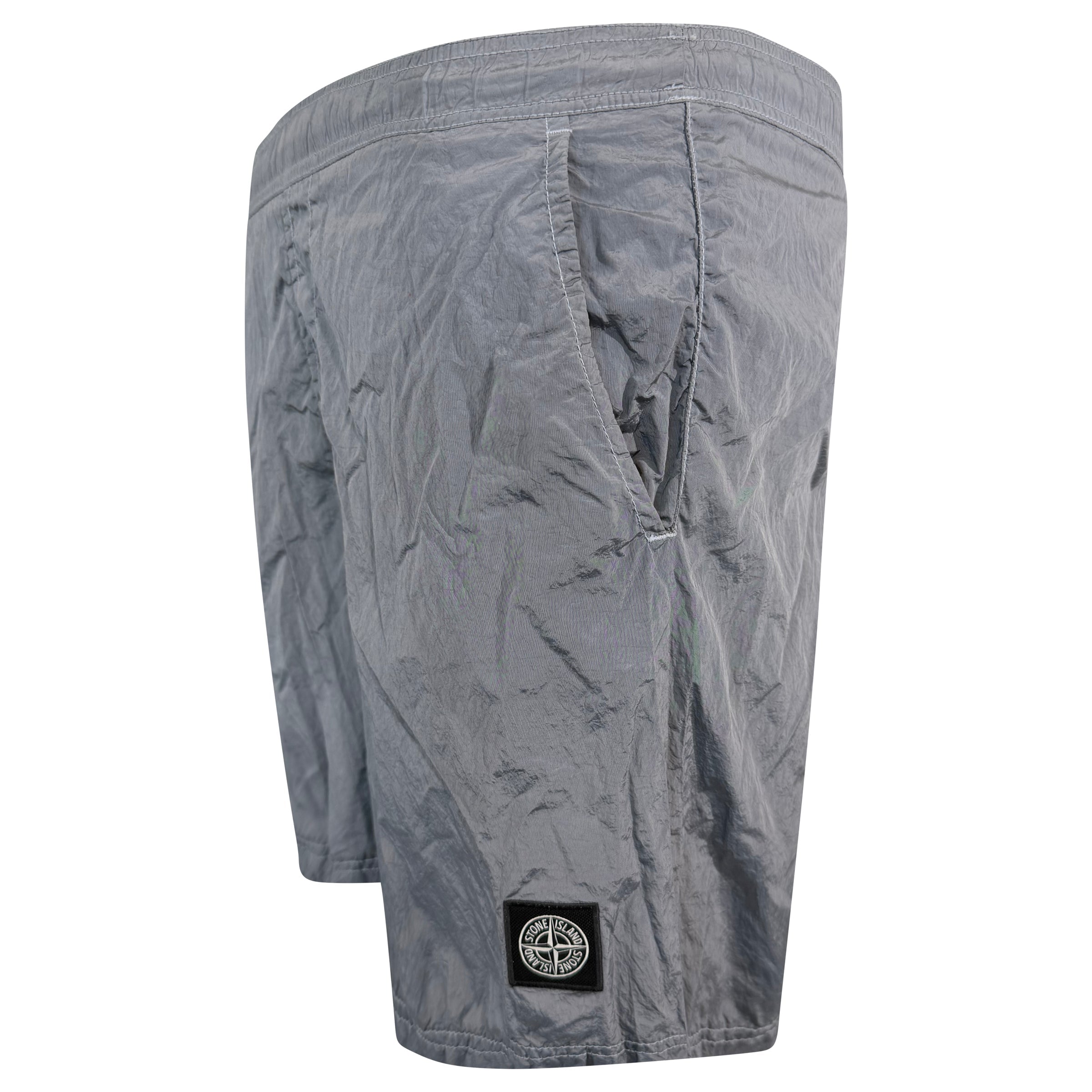 STONE ISLAND GREY METAL NYLON SWIM SHORTS - MEDIUM| PRE OWNED - Affluent ArchivesUsed HIGH END DESIGNER CLOTHING