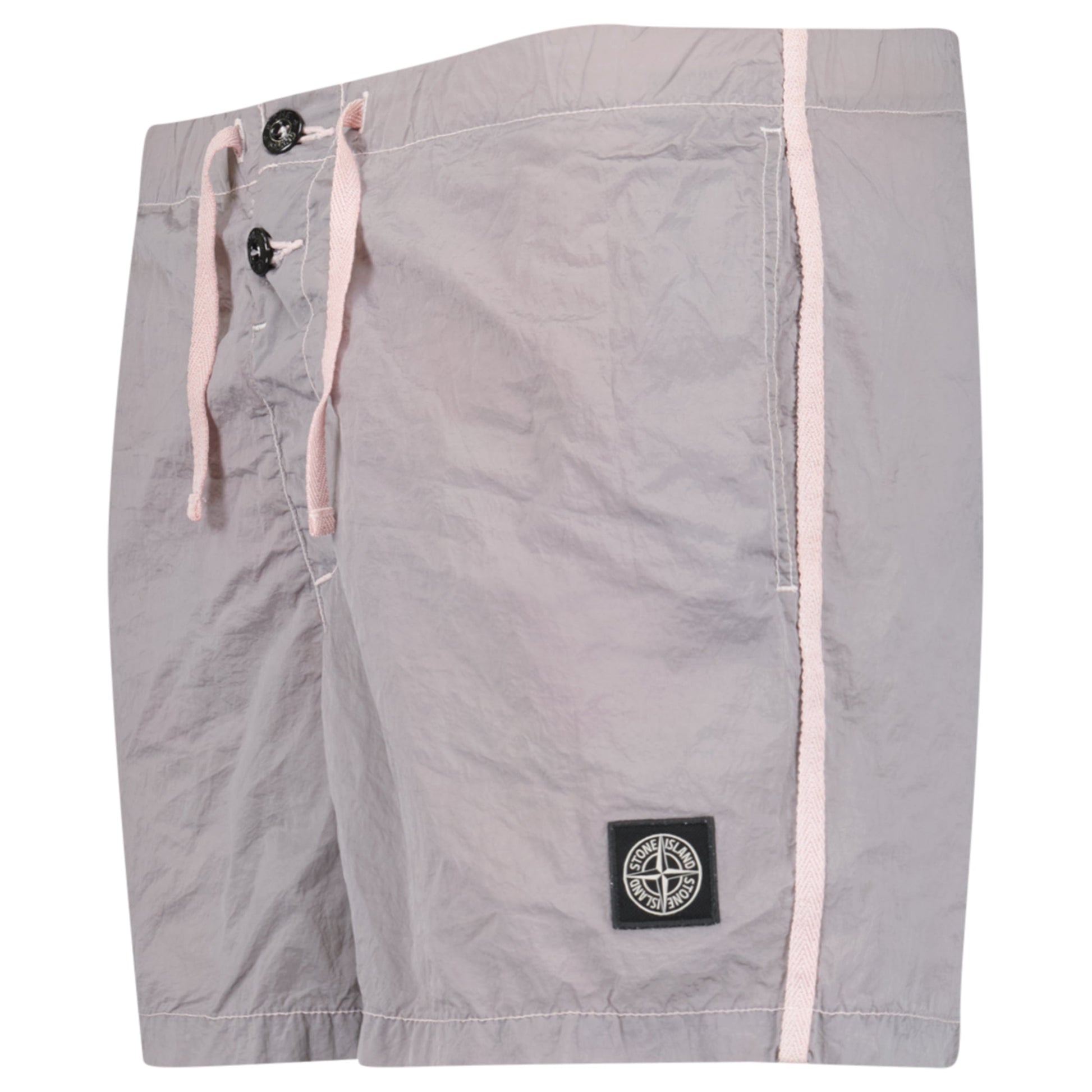 STONE ISLAND GREY / PINK CRINKLE SWIM SHORTS - MEDIUM - Affluent ArchivesUsed HIGH END DESIGNER CLOTHING