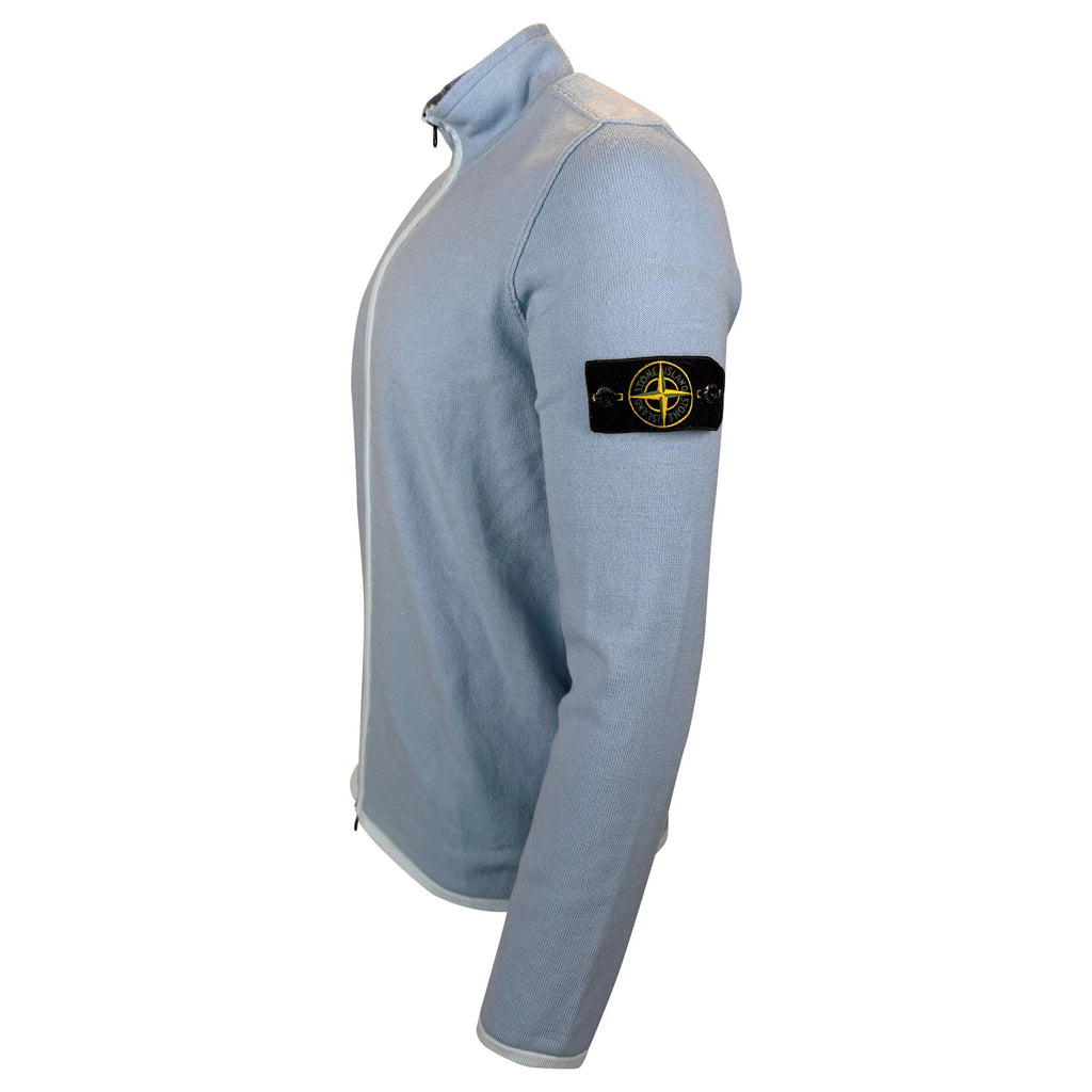 STONE ISLAND LIGHT BLUE ZIP KNITTED ZIP UP SWEATSHIRT - LARGE | PRE OWNED - Affluent ArchivesUsed HIGH END DESIGNER CLOTHING